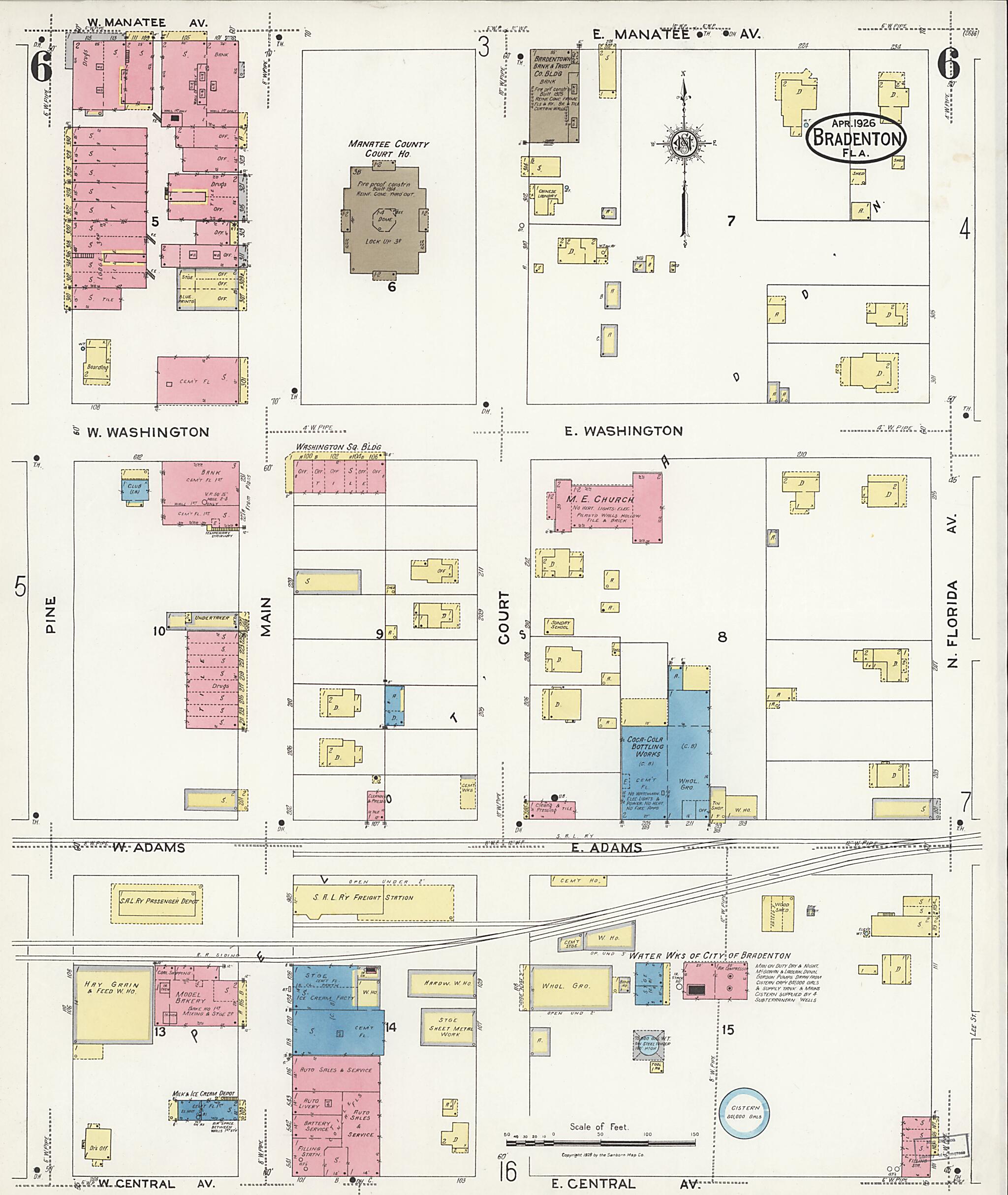 This old map of Manatee, Manatee County, Florida was created by Sanborn Map Company in 1926