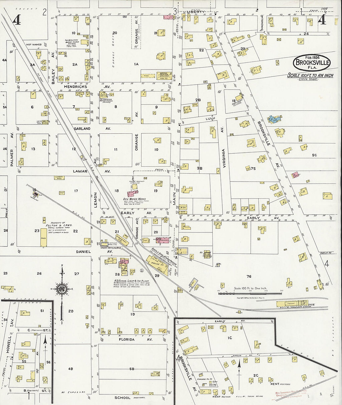 This old map of Brooksville, Hernando County, Florida was created by Sanborn Map Company in 1924