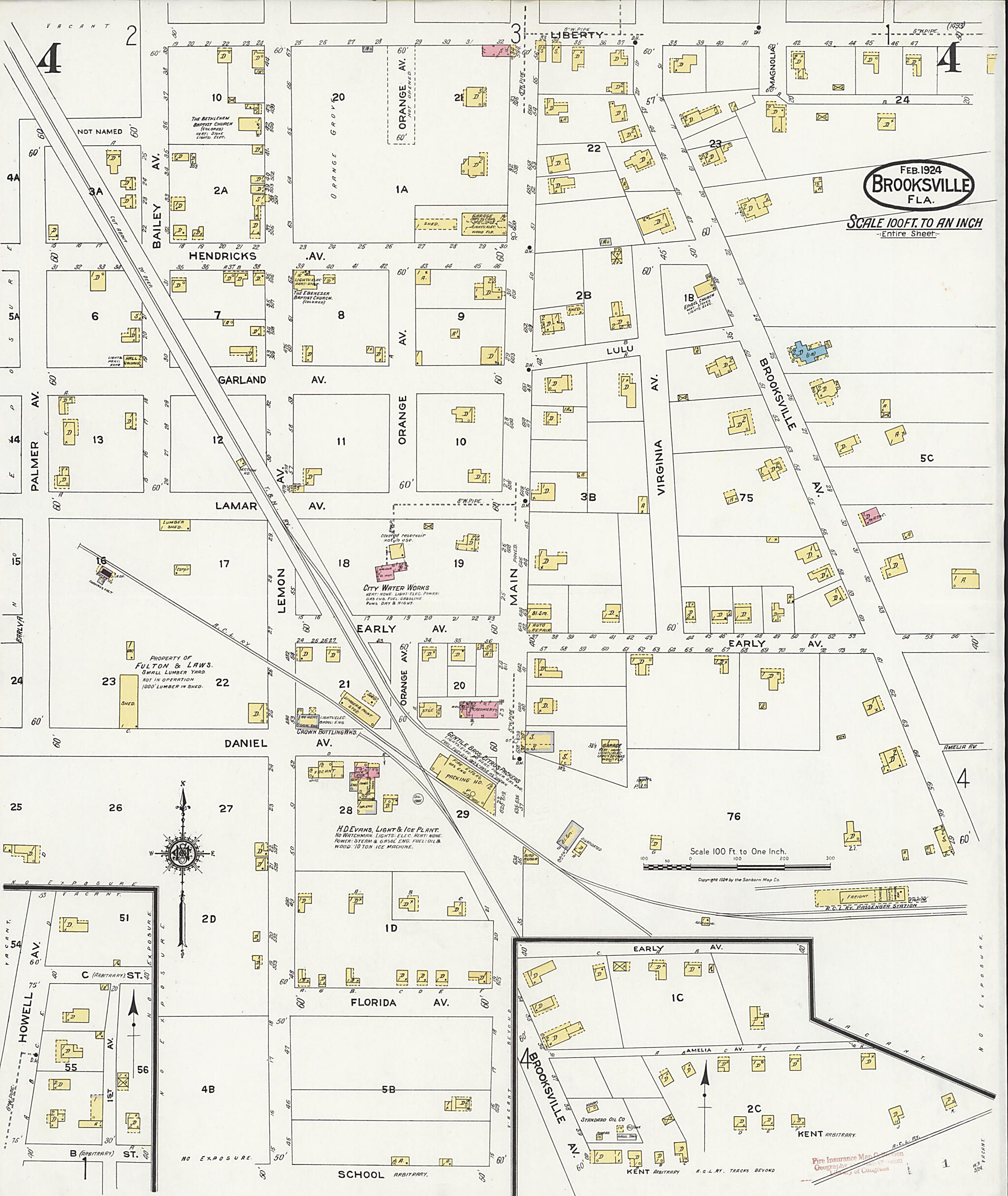 This old map of Brooksville, Hernando County, Florida was created by Sanborn Map Company in 1924