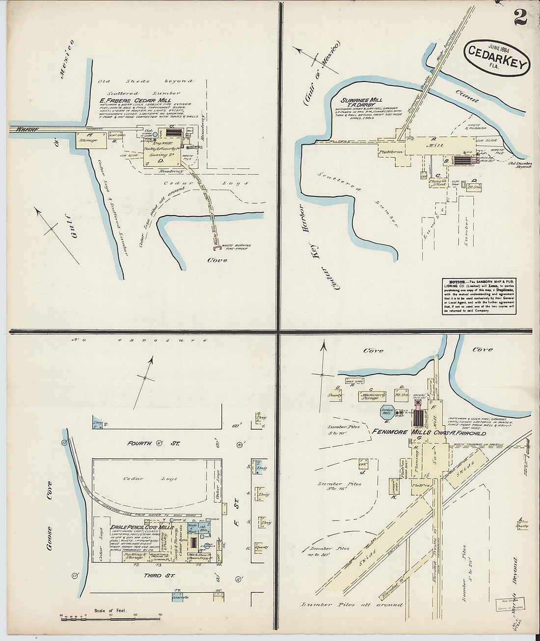 This old map of Cedar Key, Levy County, Florida was created by Sanborn Map Company in 1884