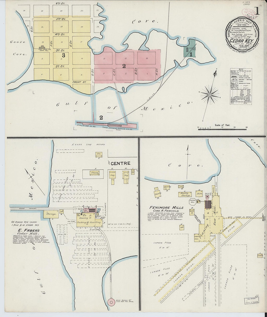 This old map of Cedar Key, Levy County, Florida was created by Sanborn Map Company in 1890