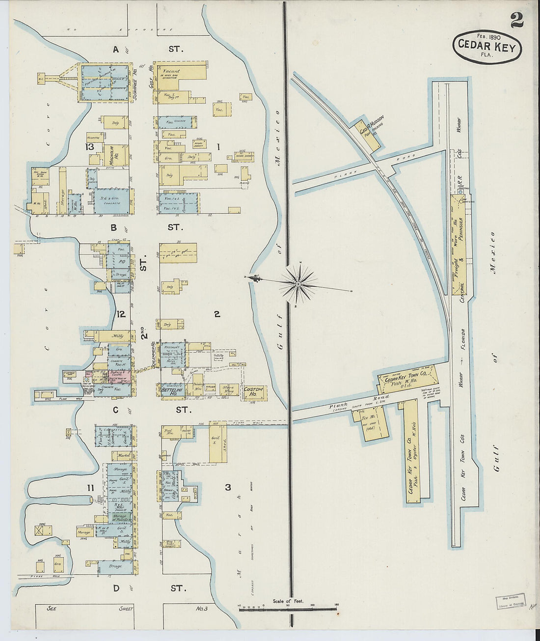 This old map of Cedar Key, Levy County, Florida was created by Sanborn Map Company in 1890