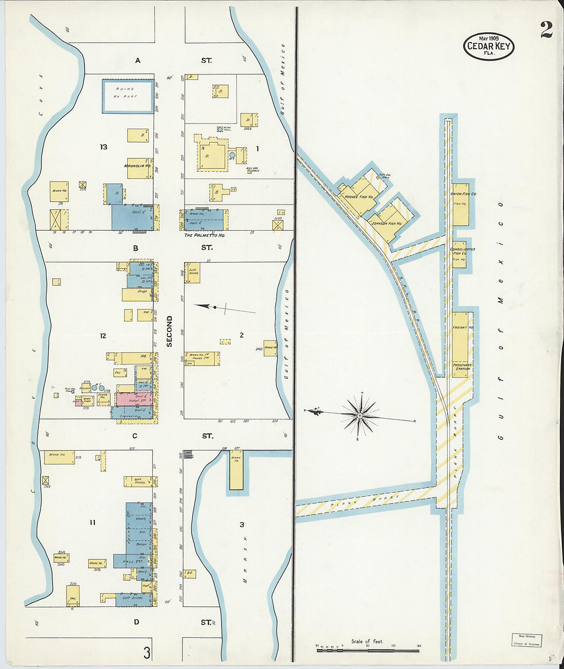This old map of Cedar Key, Levy County, Florida was created by Sanborn Map Company in 1909