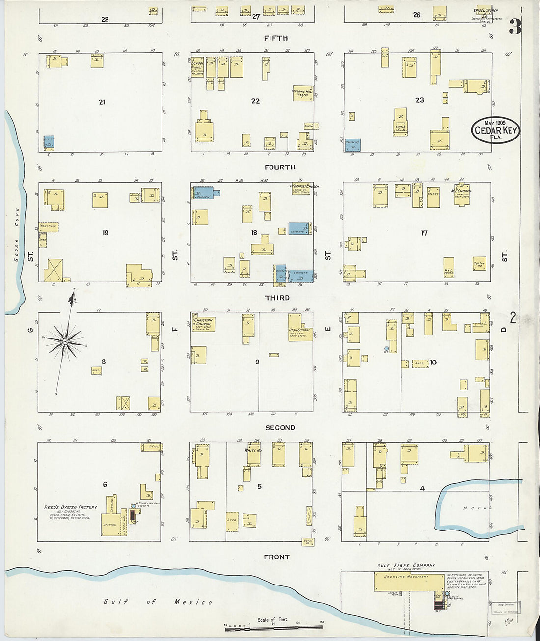 This old map of Cedar Key, Levy County, Florida was created by Sanborn Map Company in 1909