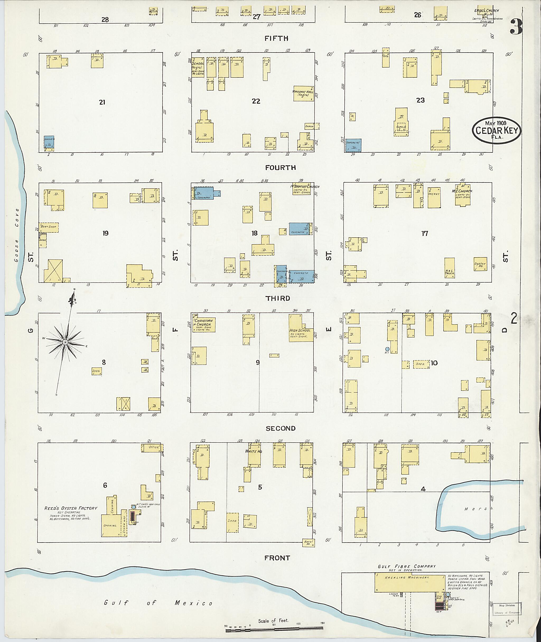 This old map of Cedar Key, Levy County, Florida was created by Sanborn Map Company in 1909