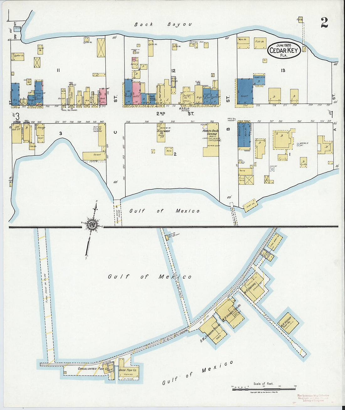 This old map of Cedar Key, Levy County, Florida was created by Sanborn Map Company in 1920