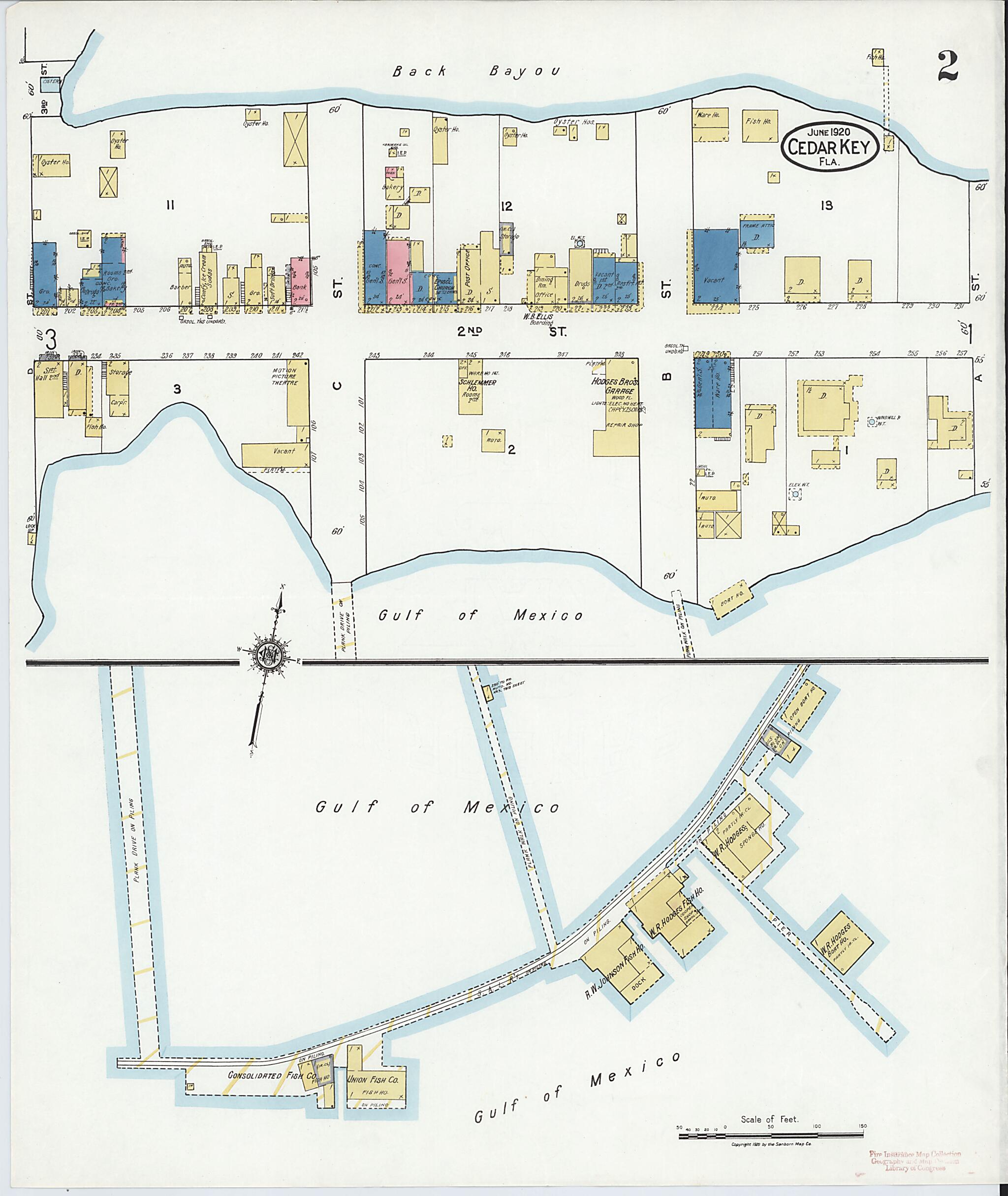 This old map of Cedar Key, Levy County, Florida was created by Sanborn Map Company in 1920