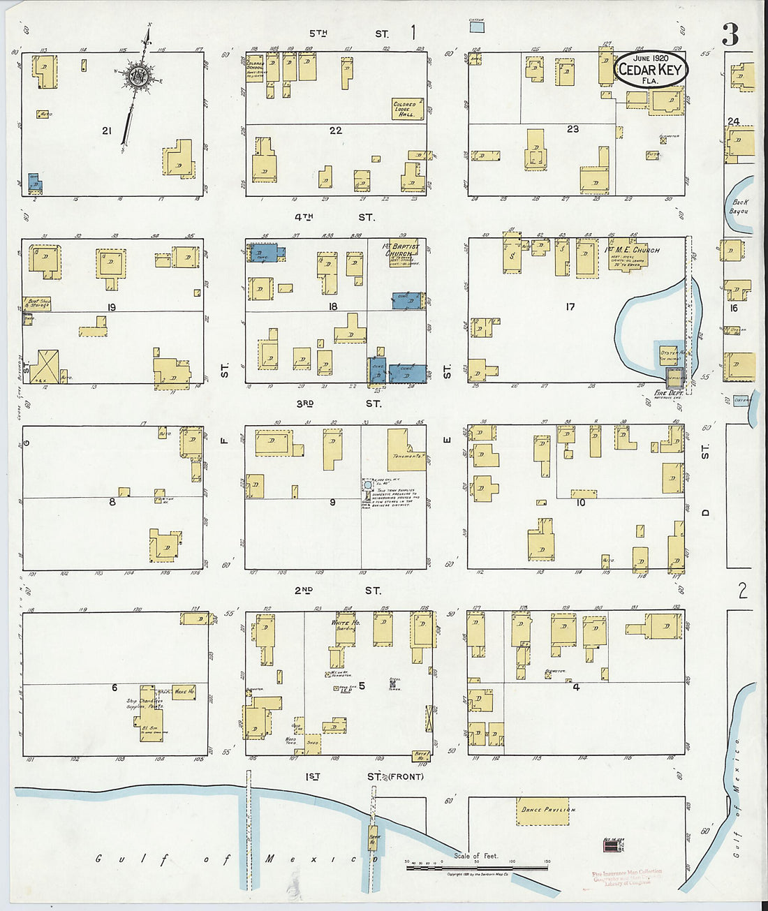 This old map of Cedar Key, Levy County, Florida was created by Sanborn Map Company in 1920