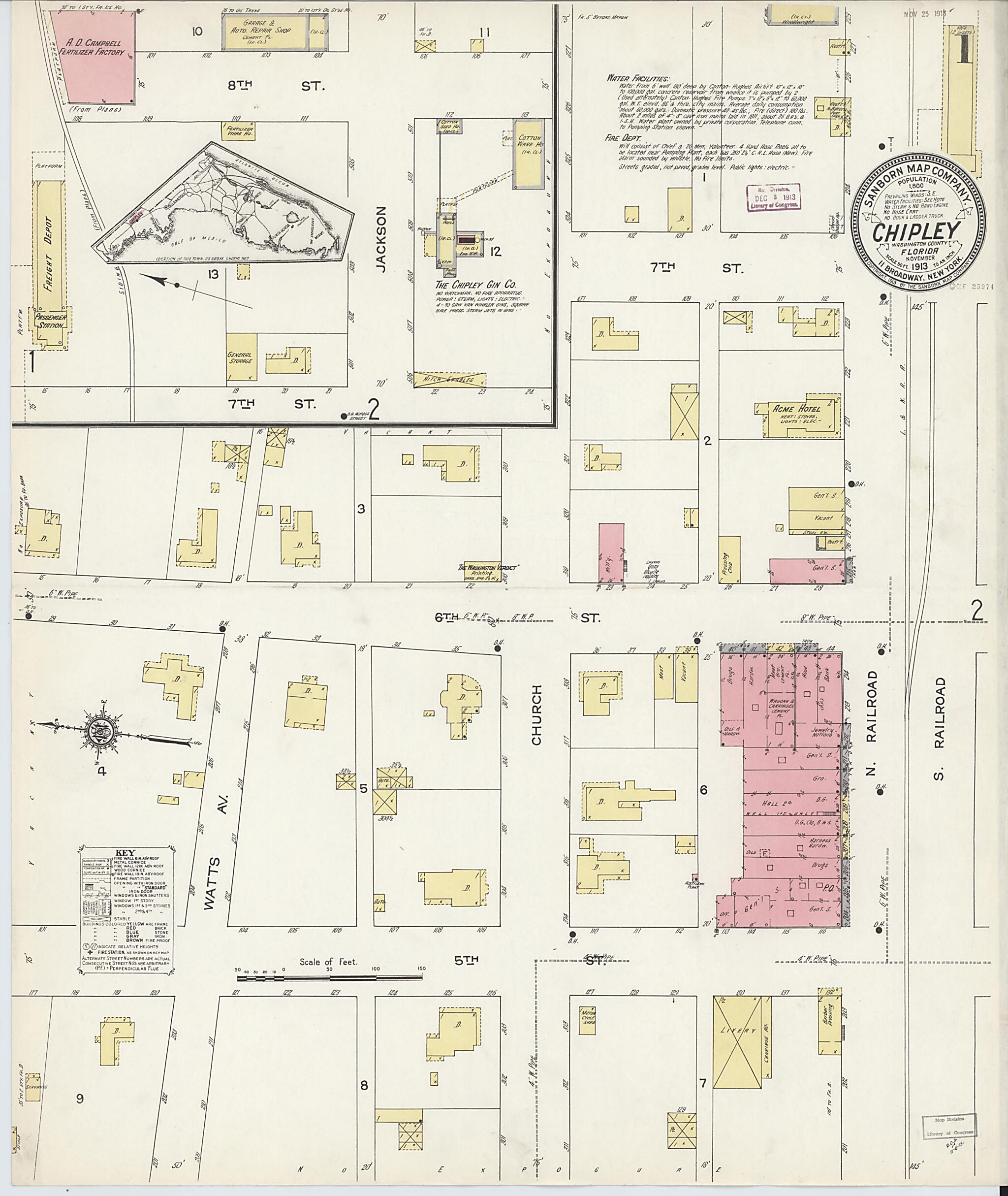 This old map of Chipley, Washington County, Florida was created by Sanborn Map Company in 1913