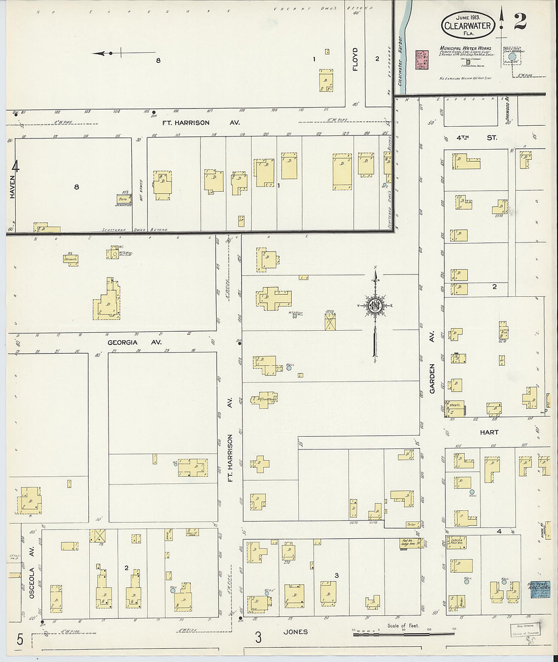 This old map of Clearwater, Pinellas County, Florida was created by Sanborn Map Company in 1913