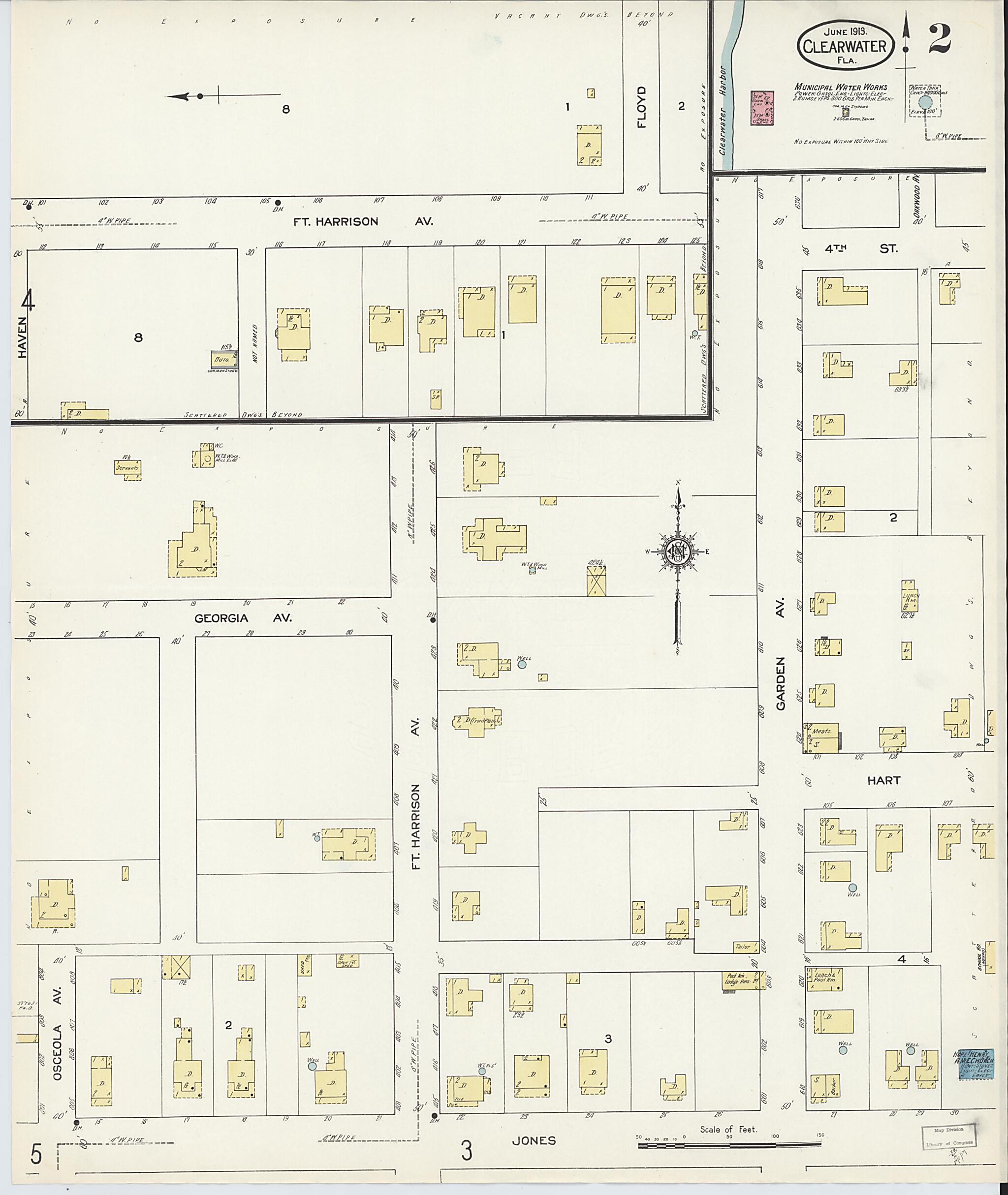 This old map of Clearwater, Pinellas County, Florida was created by Sanborn Map Company in 1913