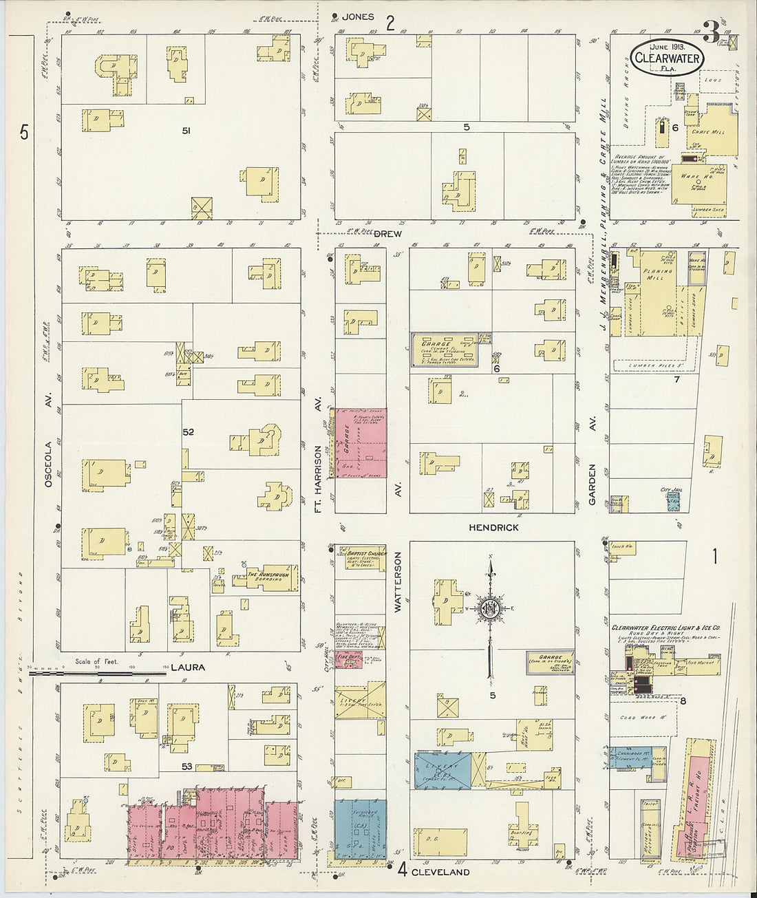 This old map of Clearwater, Pinellas County, Florida was created by Sanborn Map Company in 1913