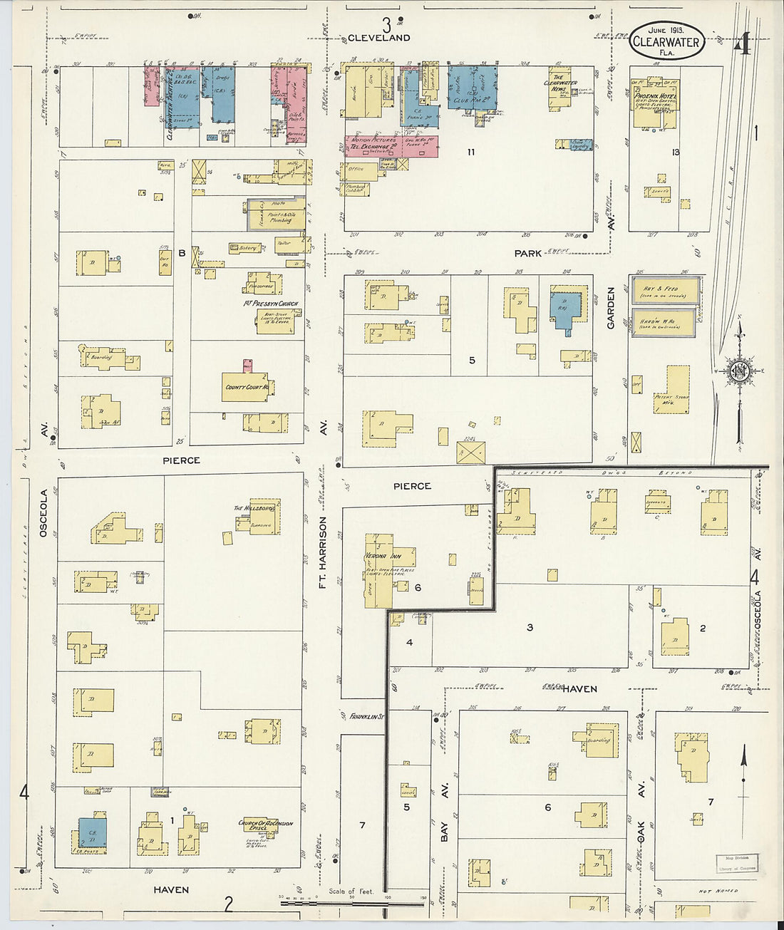 This old map of Clearwater, Pinellas County, Florida was created by Sanborn Map Company in 1913