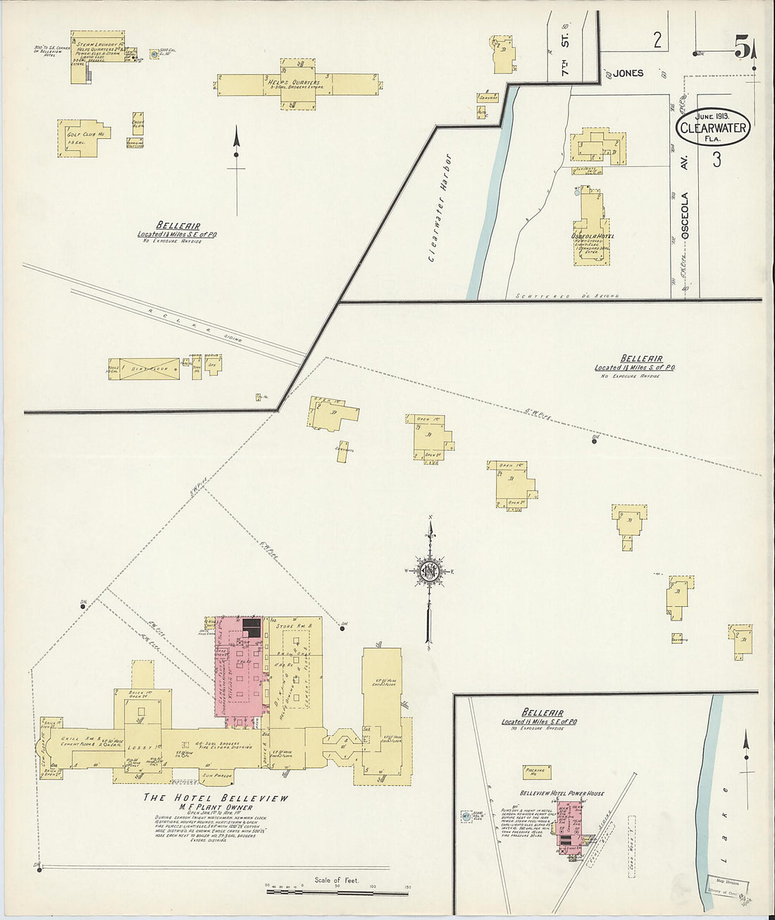 This old map of Clearwater, Pinellas County, Florida was created by Sanborn Map Company in 1913