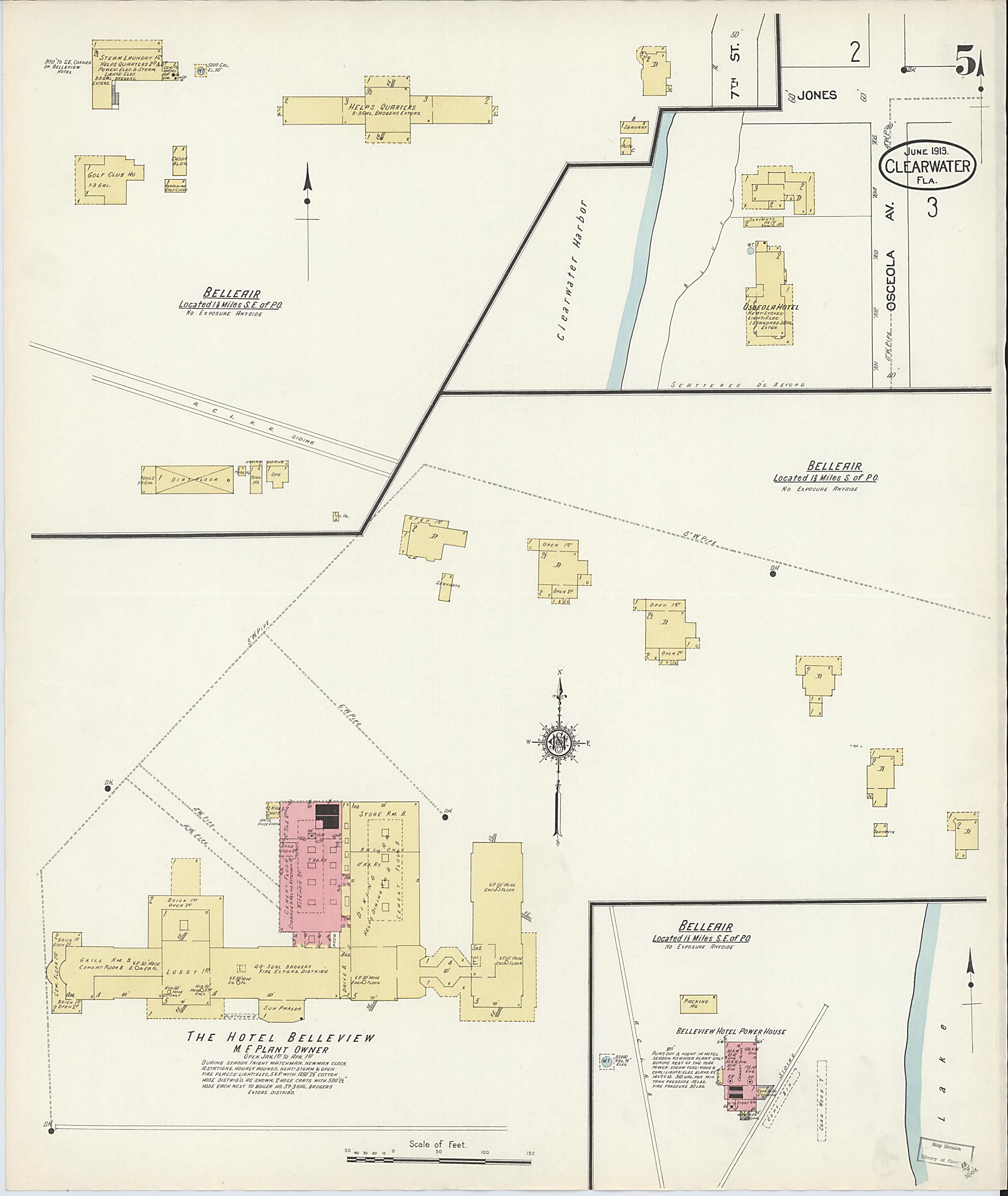 This old map of Clearwater, Pinellas County, Florida was created by Sanborn Map Company in 1913