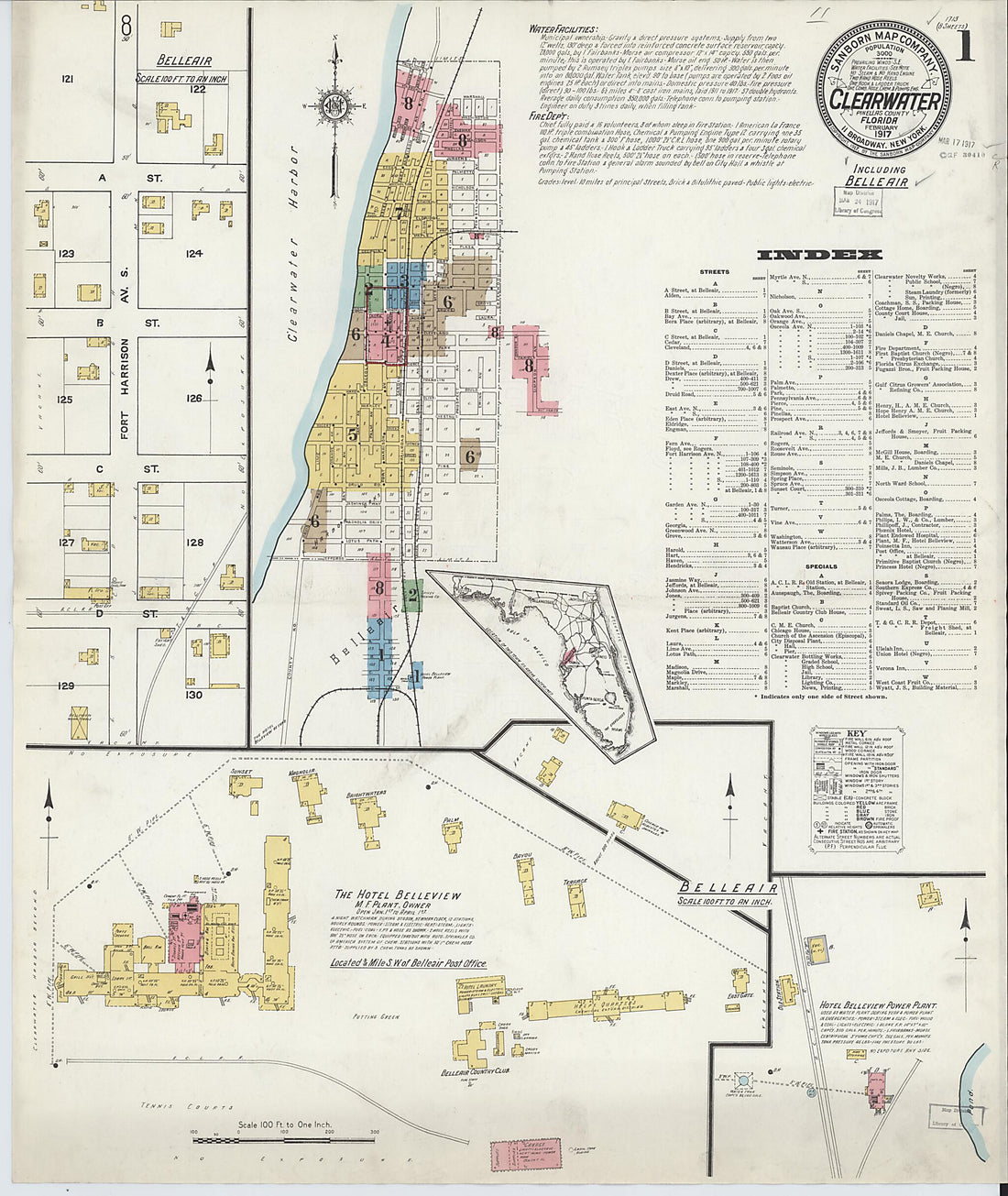 This old map of Clearwater, Pinellas County, Florida was created by Sanborn Map Company in 1917