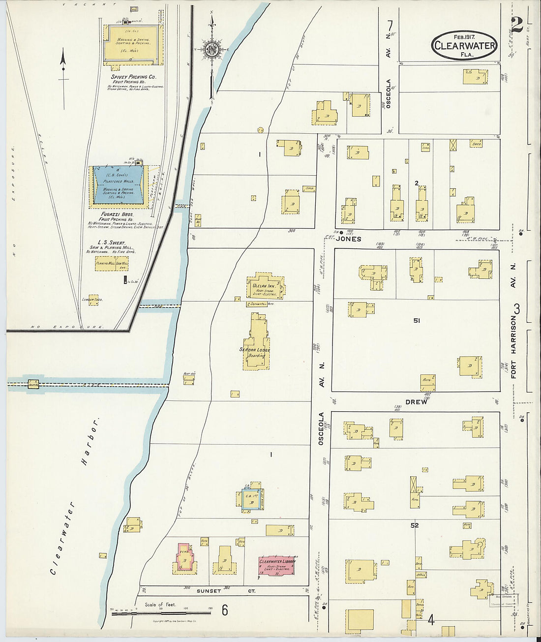 This old map of Clearwater, Pinellas County, Florida was created by Sanborn Map Company in 1917
