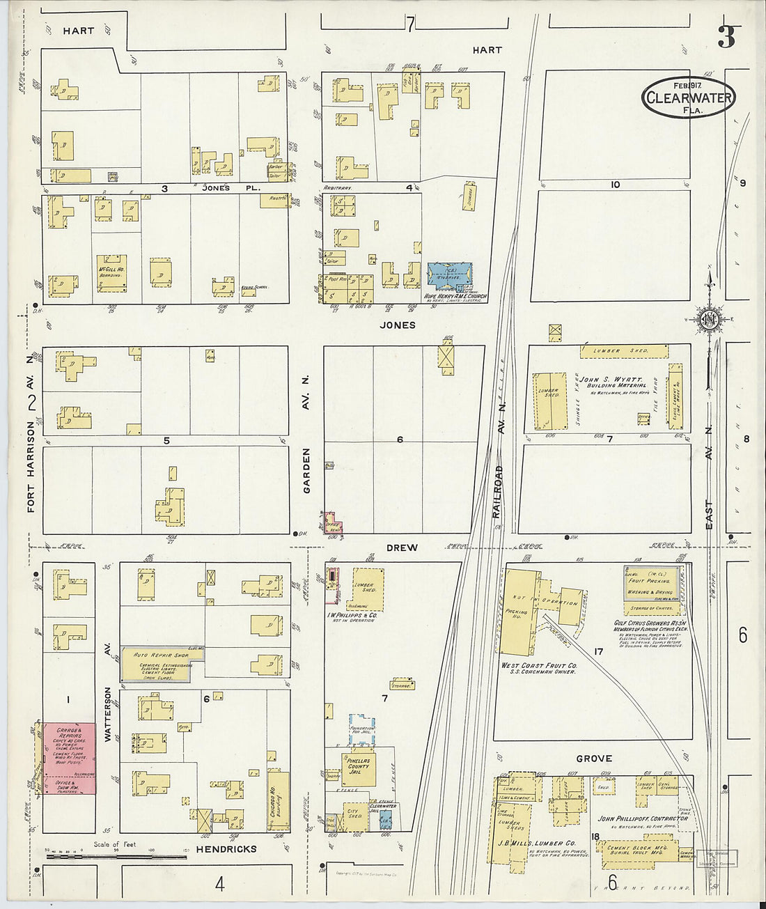 This old map of Clearwater, Pinellas County, Florida was created by Sanborn Map Company in 1917