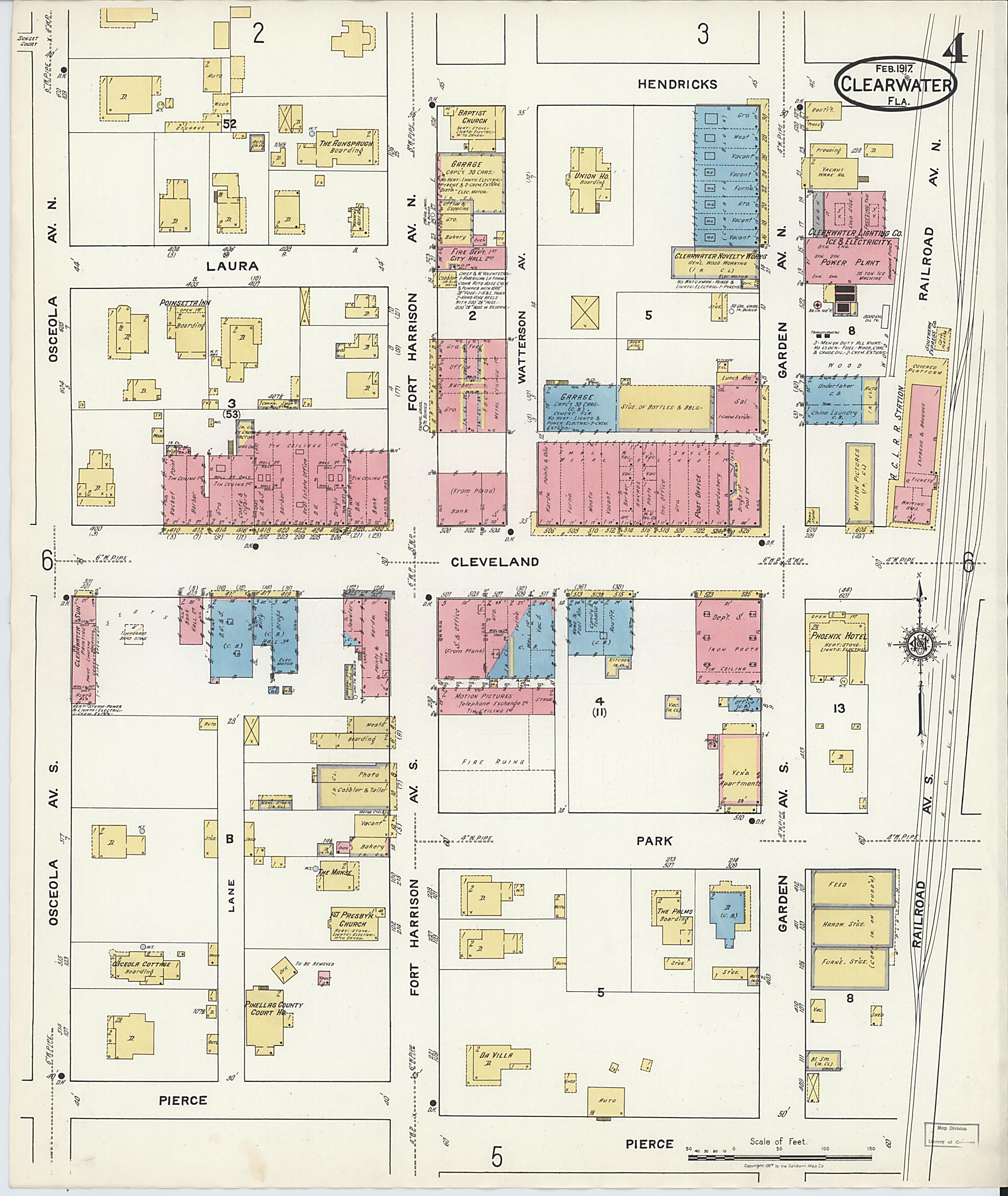 This old map of Clearwater, Pinellas County, Florida was created by Sanborn Map Company in 1917