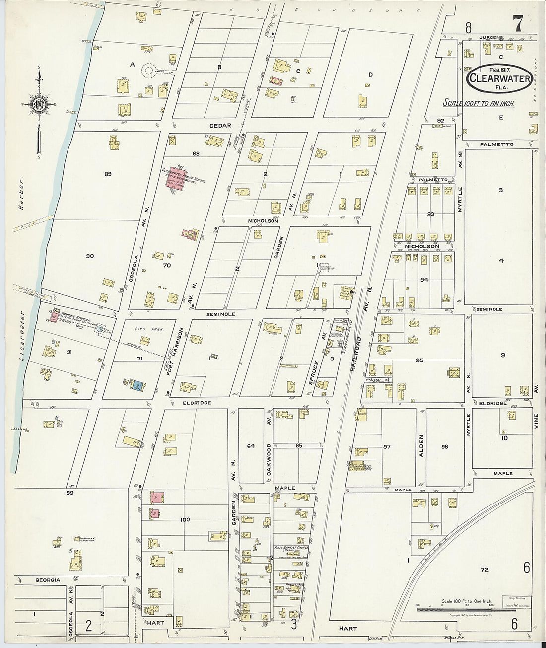This old map of Clearwater, Pinellas County, Florida was created by Sanborn Map Company in 1917
