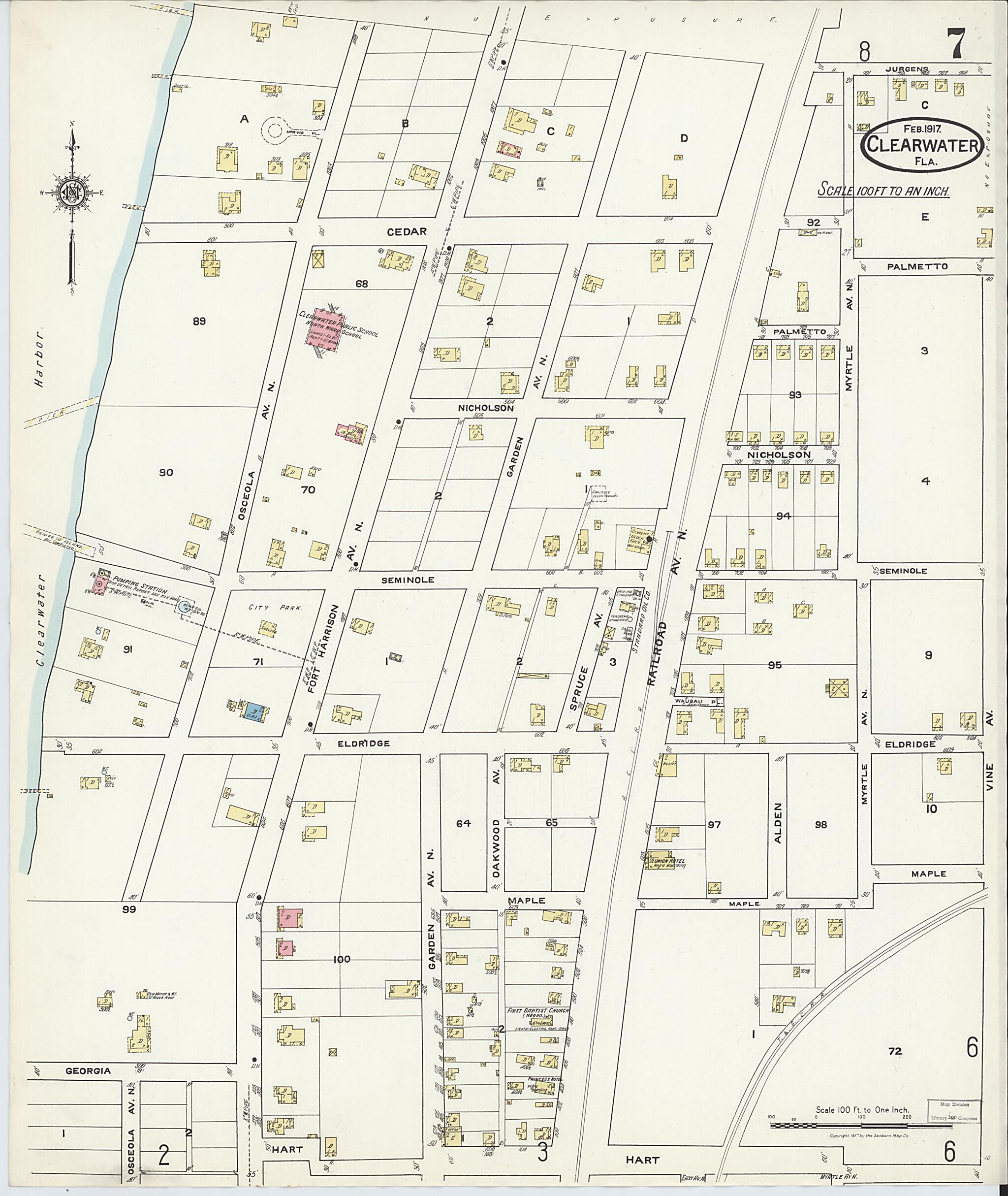 This old map of Clearwater, Pinellas County, Florida was created by Sanborn Map Company in 1917
