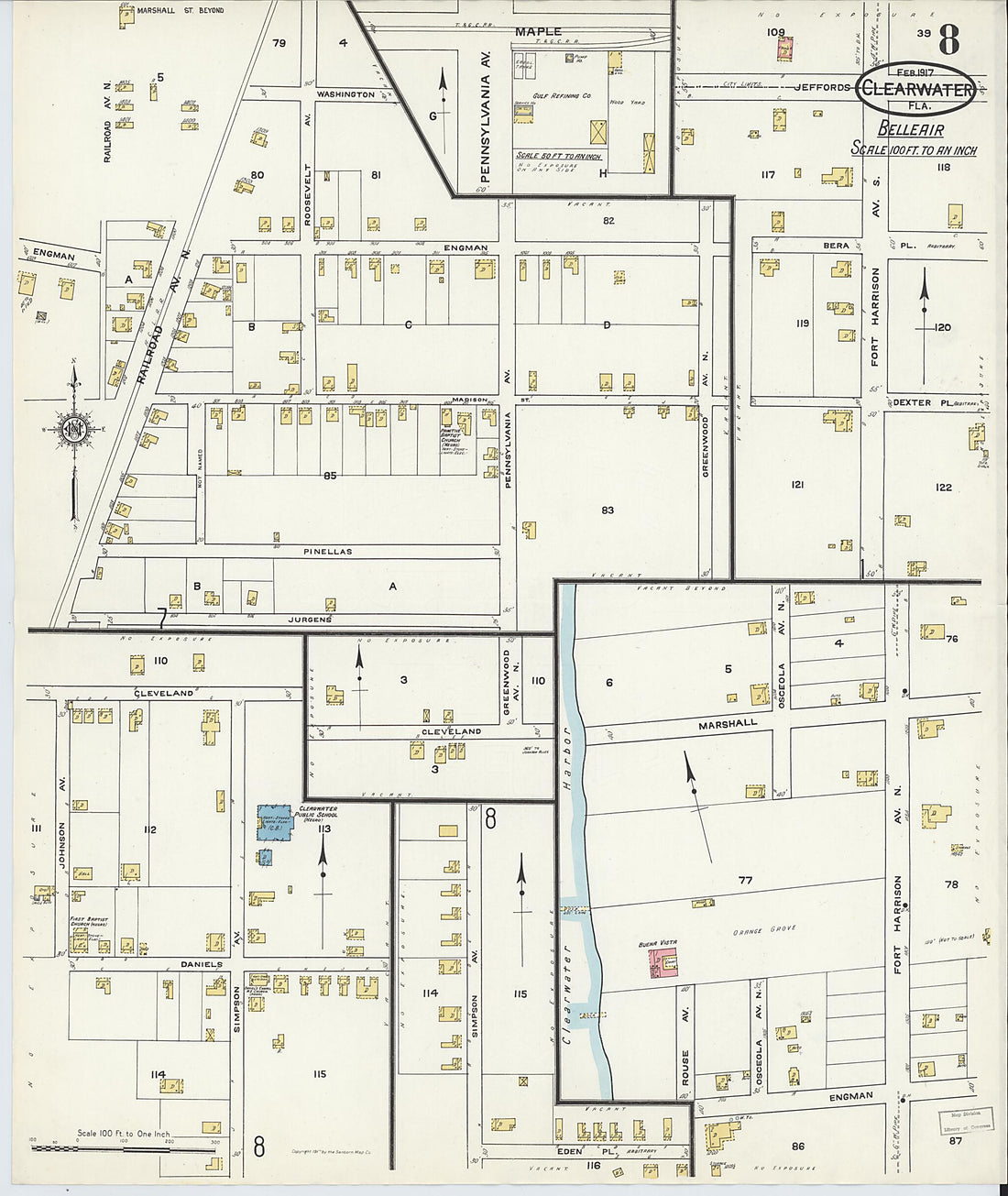 This old map of Clearwater, Pinellas County, Florida was created by Sanborn Map Company in 1917
