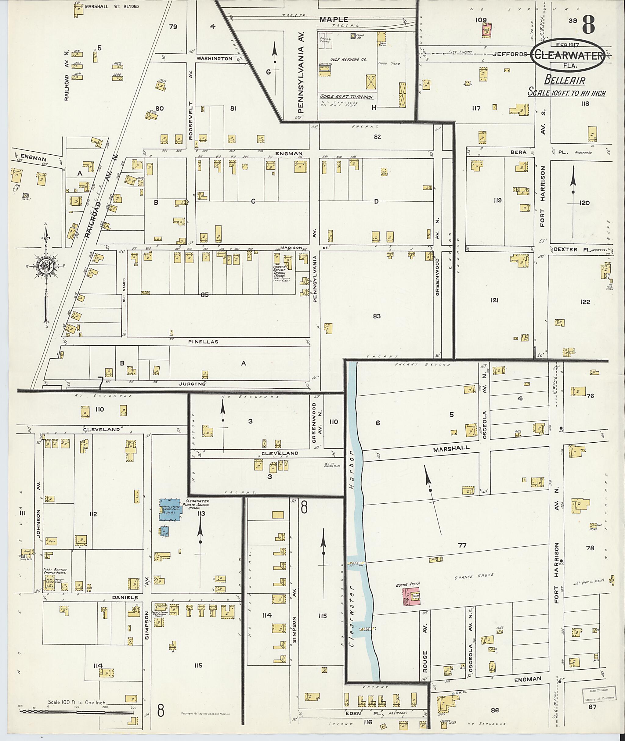 This old map of Clearwater, Pinellas County, Florida was created by Sanborn Map Company in 1917
