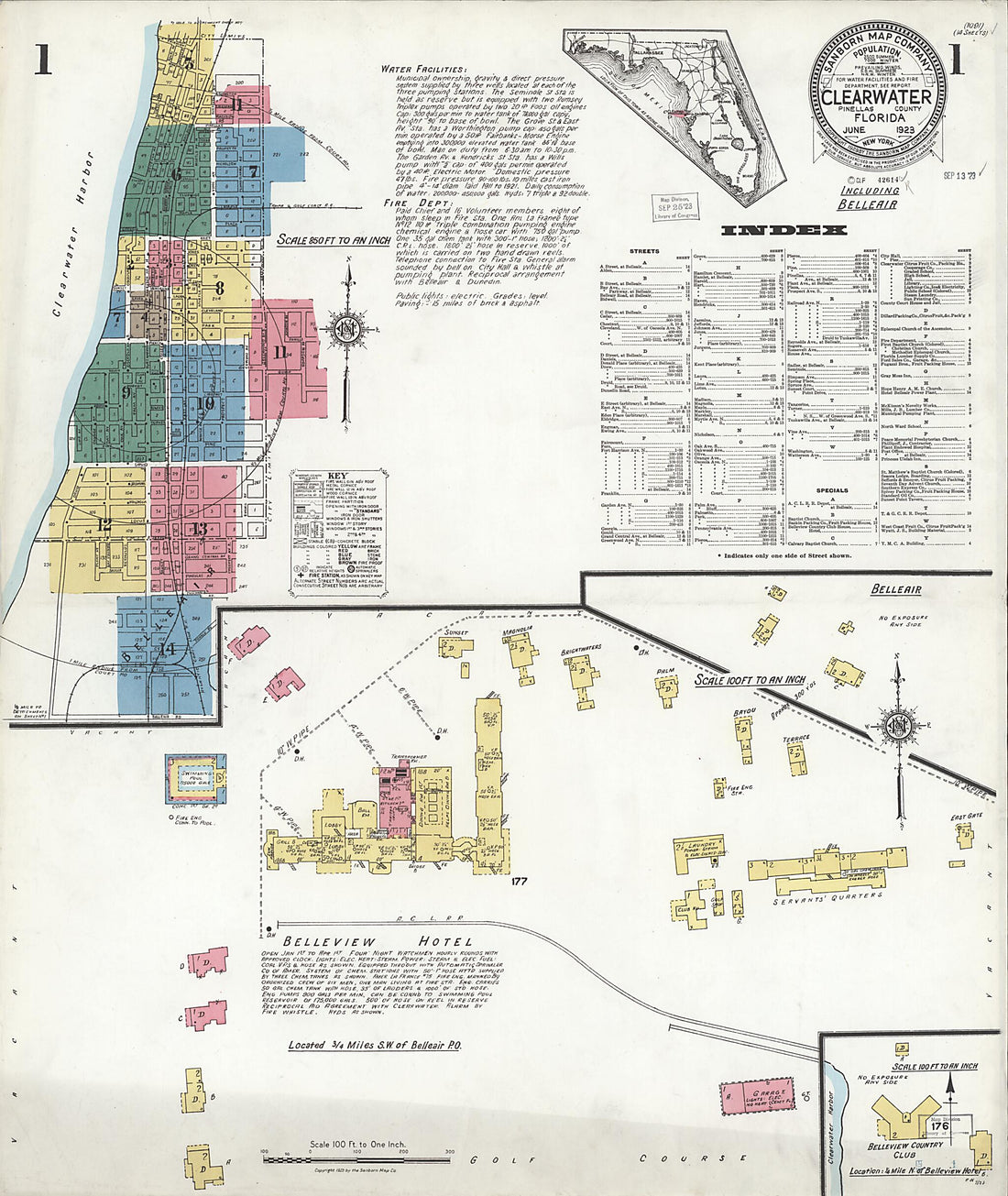 This old map of Clearwater, Pinellas County, Florida was created by Sanborn Map Company in 1923