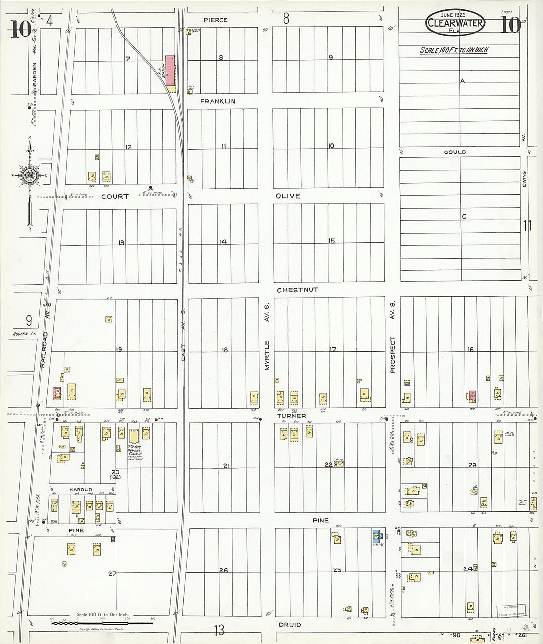 This old map of Clearwater, Pinellas County, Florida was created by Sanborn Map Company in 1923