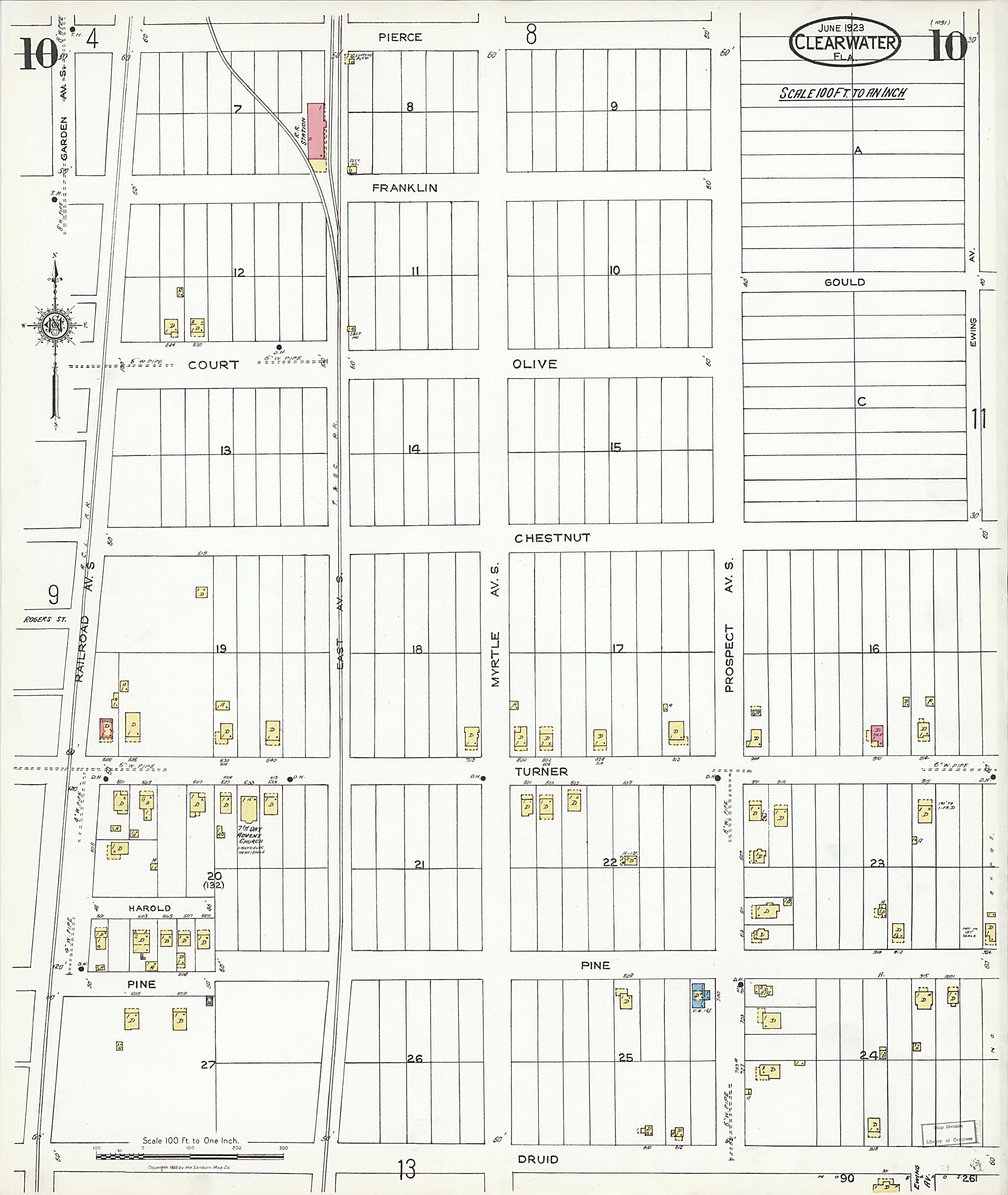 This old map of Clearwater, Pinellas County, Florida was created by Sanborn Map Company in 1923
