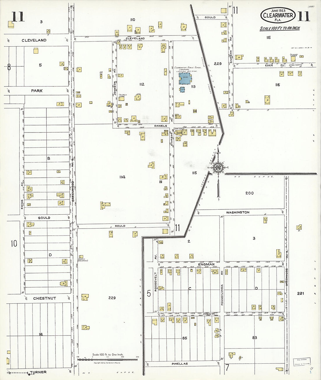 This old map of Clearwater, Pinellas County, Florida was created by Sanborn Map Company in 1923