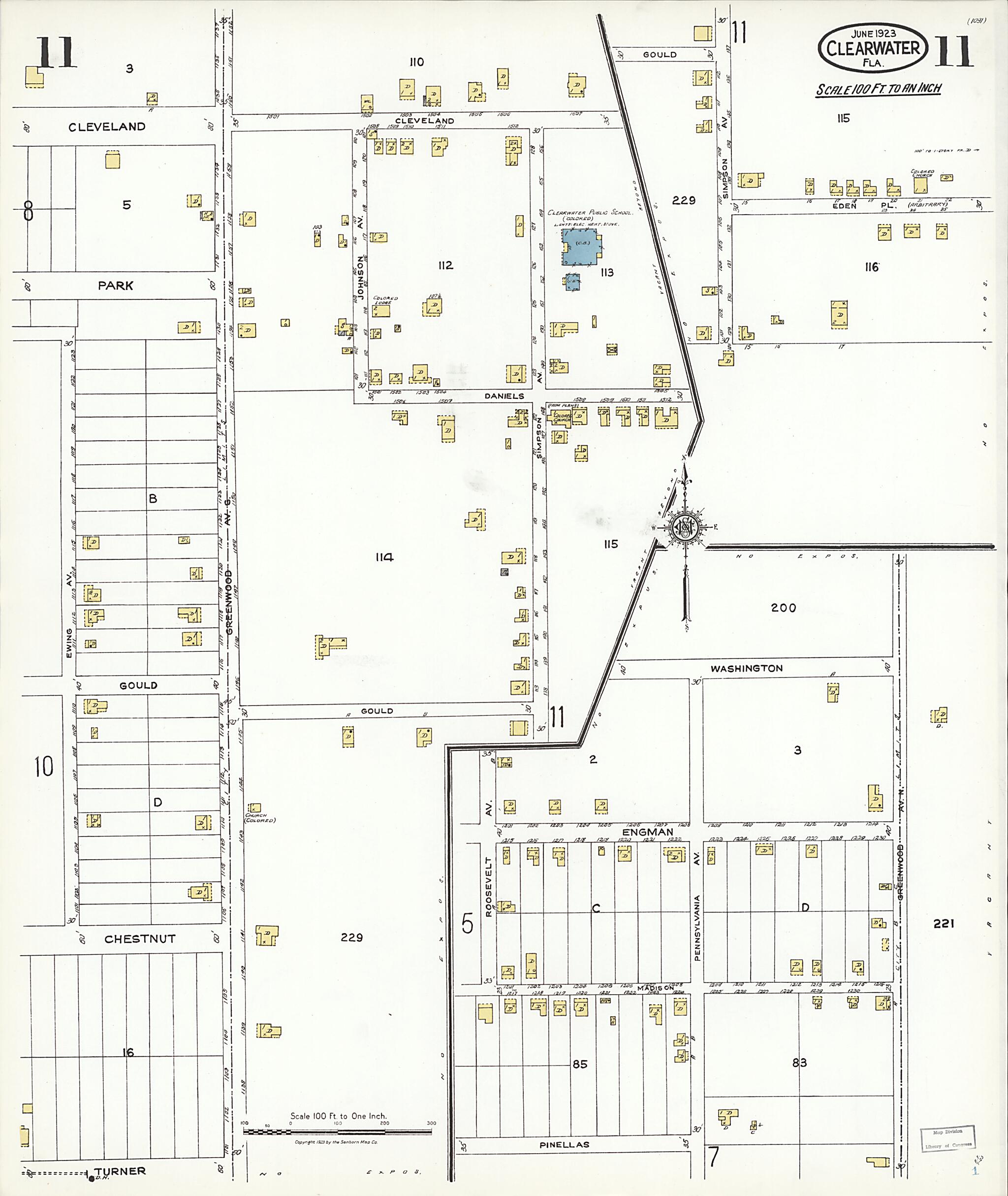 This old map of Clearwater, Pinellas County, Florida was created by Sanborn Map Company in 1923