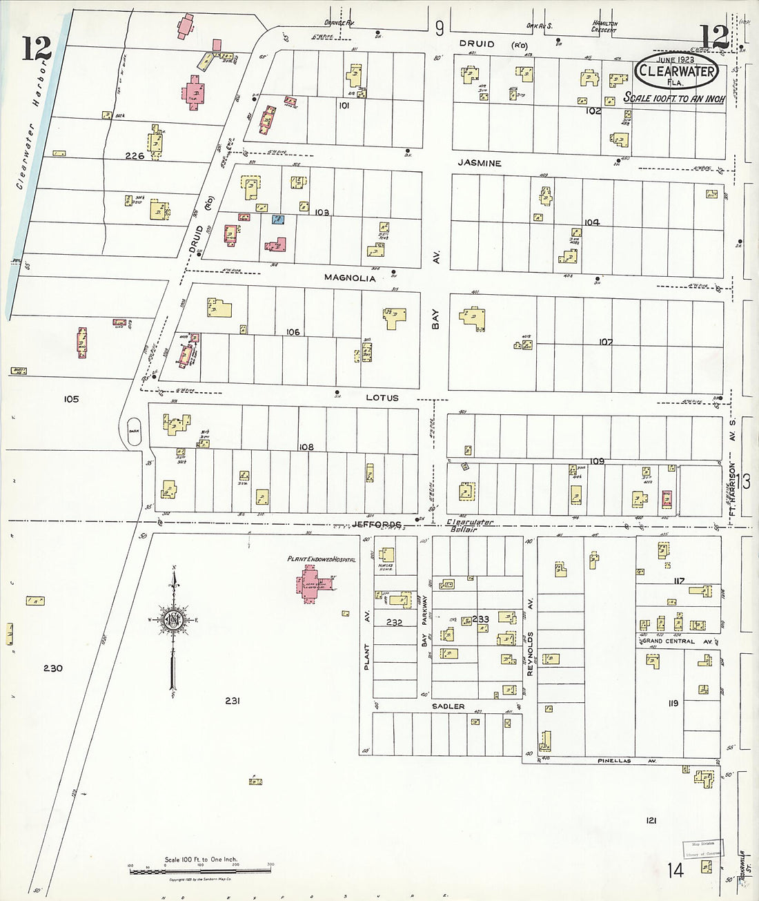 This old map of Clearwater, Pinellas County, Florida was created by Sanborn Map Company in 1923