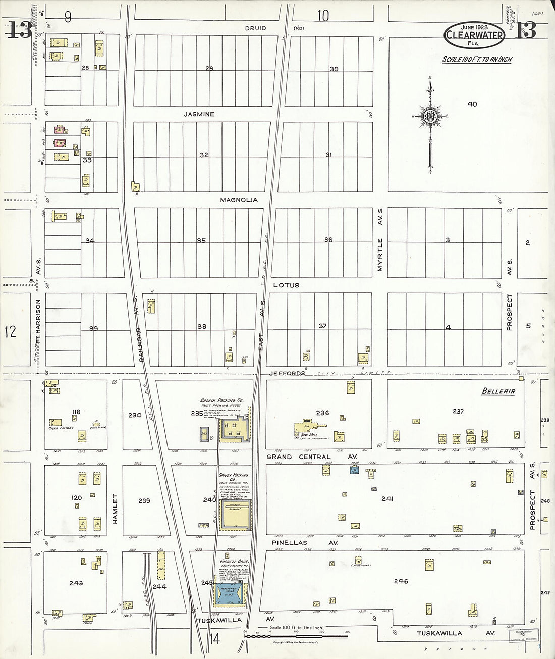 This old map of Clearwater, Pinellas County, Florida was created by Sanborn Map Company in 1923