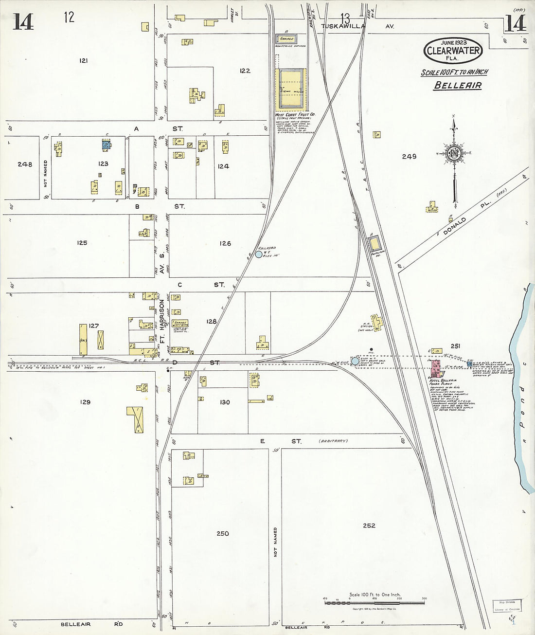 This old map of Clearwater, Pinellas County, Florida was created by Sanborn Map Company in 1923