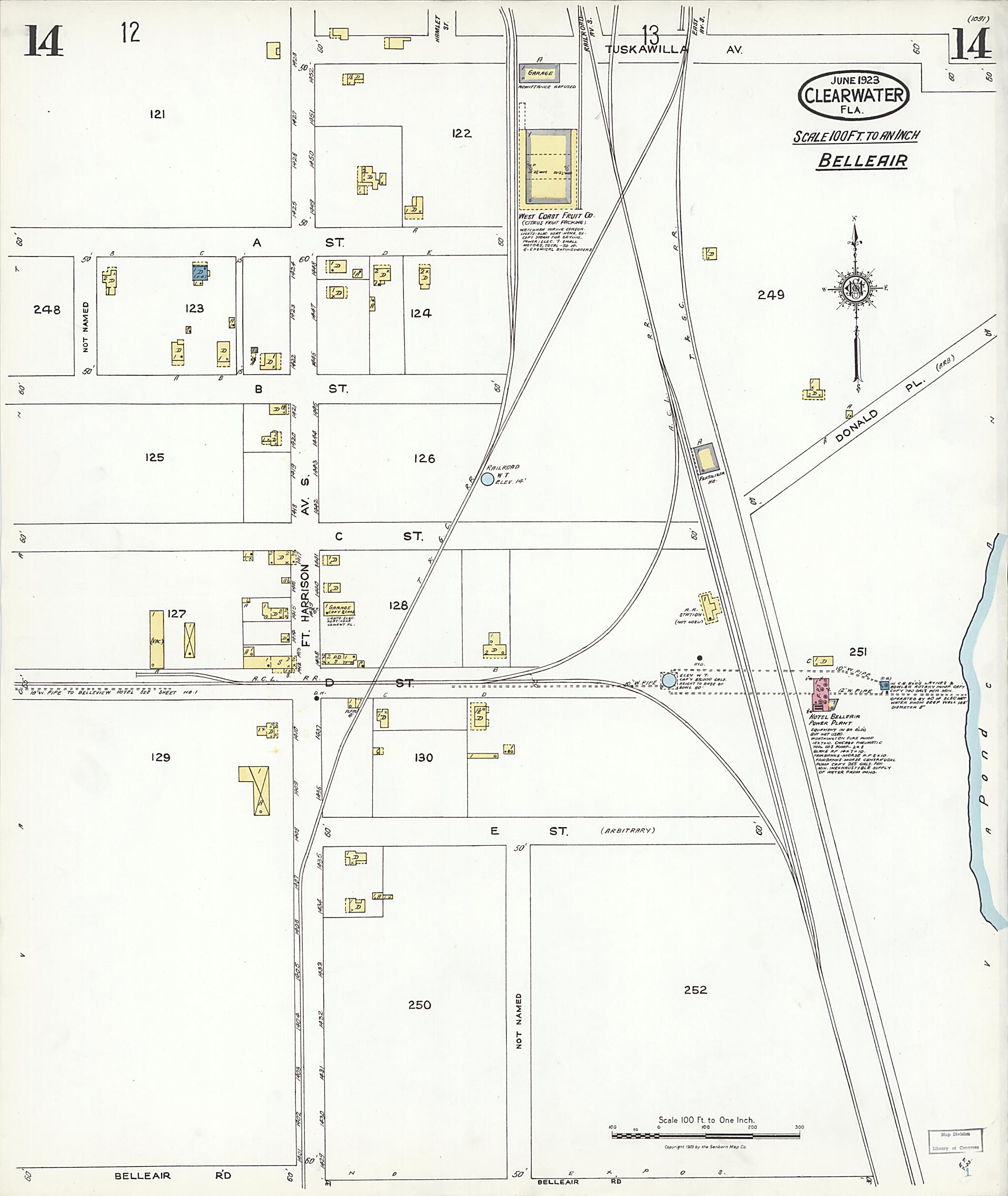 This old map of Clearwater, Pinellas County, Florida was created by Sanborn Map Company in 1923