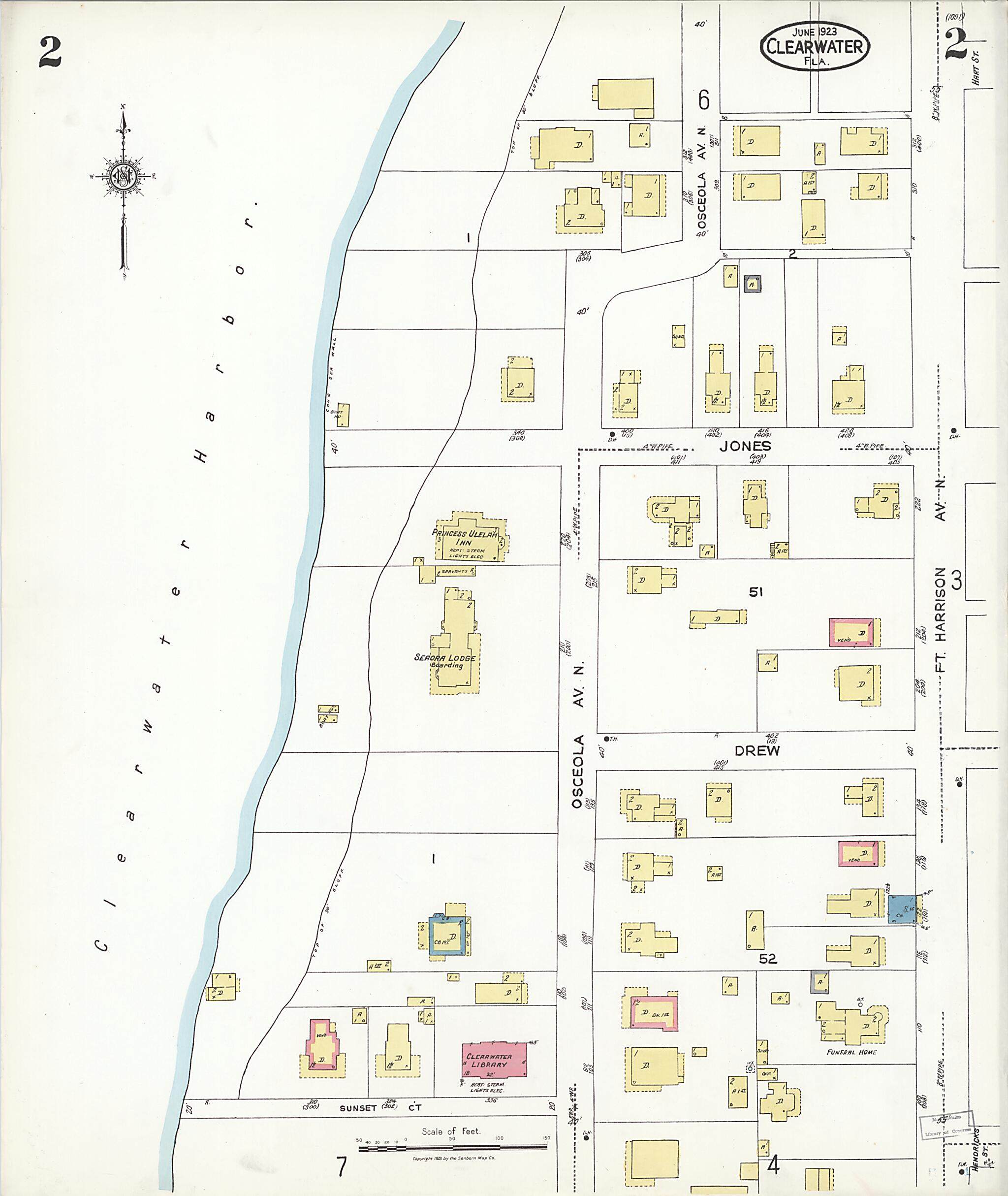 This old map of Clearwater, Pinellas County, Florida was created by Sanborn Map Company in 1923