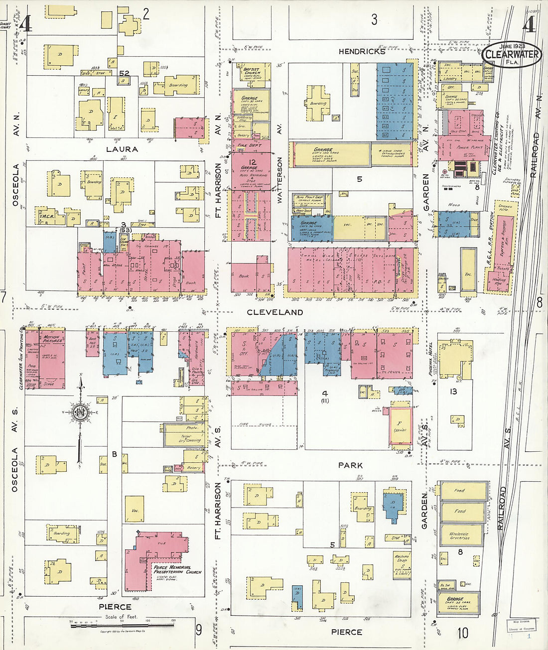 This old map of Clearwater, Pinellas County, Florida was created by Sanborn Map Company in 1923