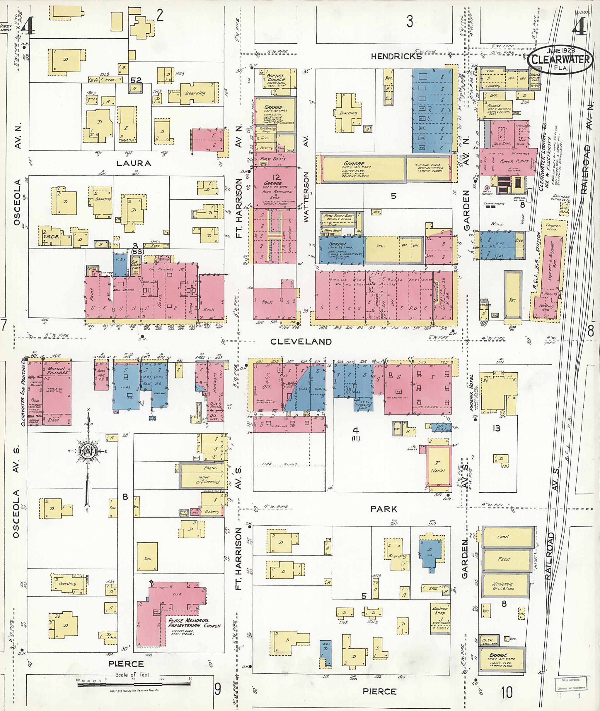 This old map of Clearwater, Pinellas County, Florida was created by Sanborn Map Company in 1923