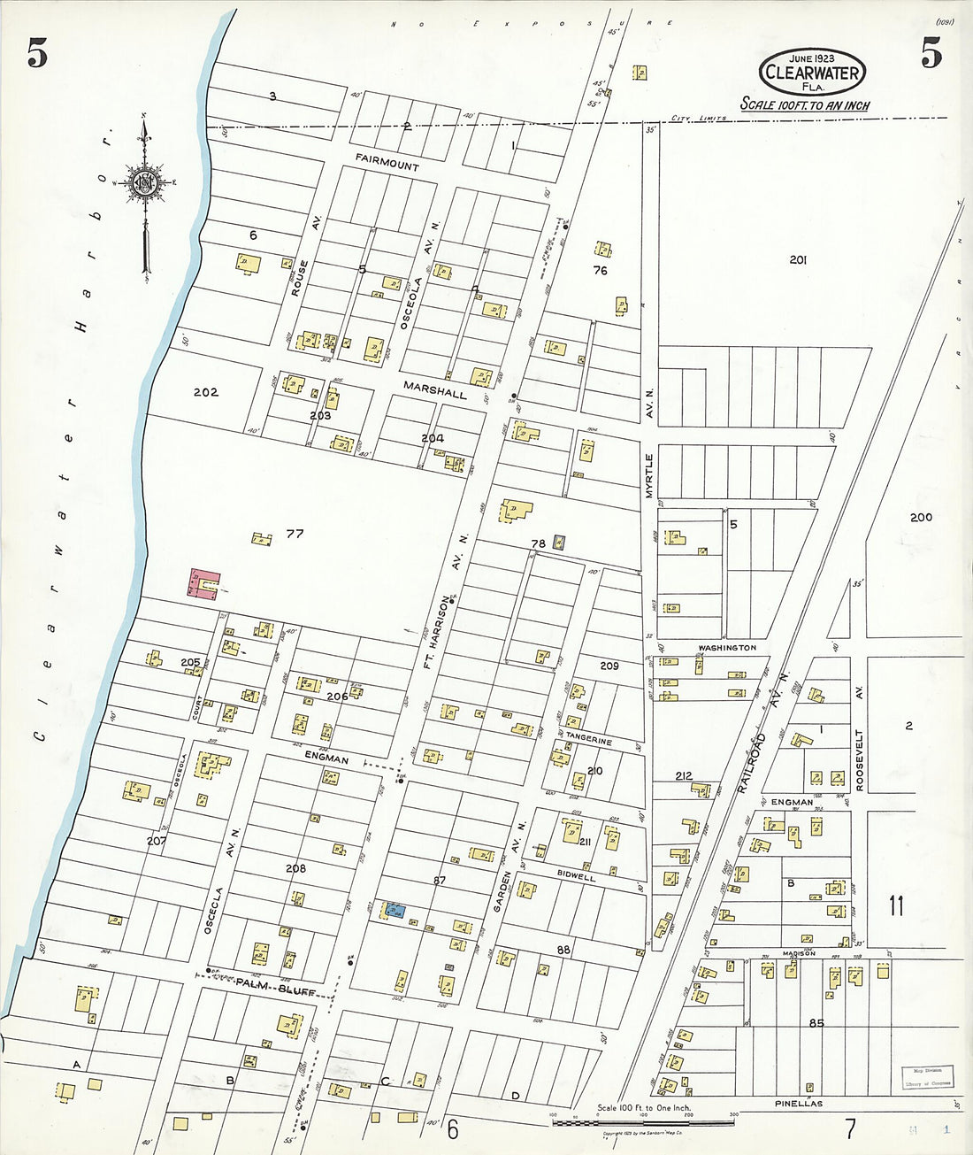 This old map of Clearwater, Pinellas County, Florida was created by Sanborn Map Company in 1923