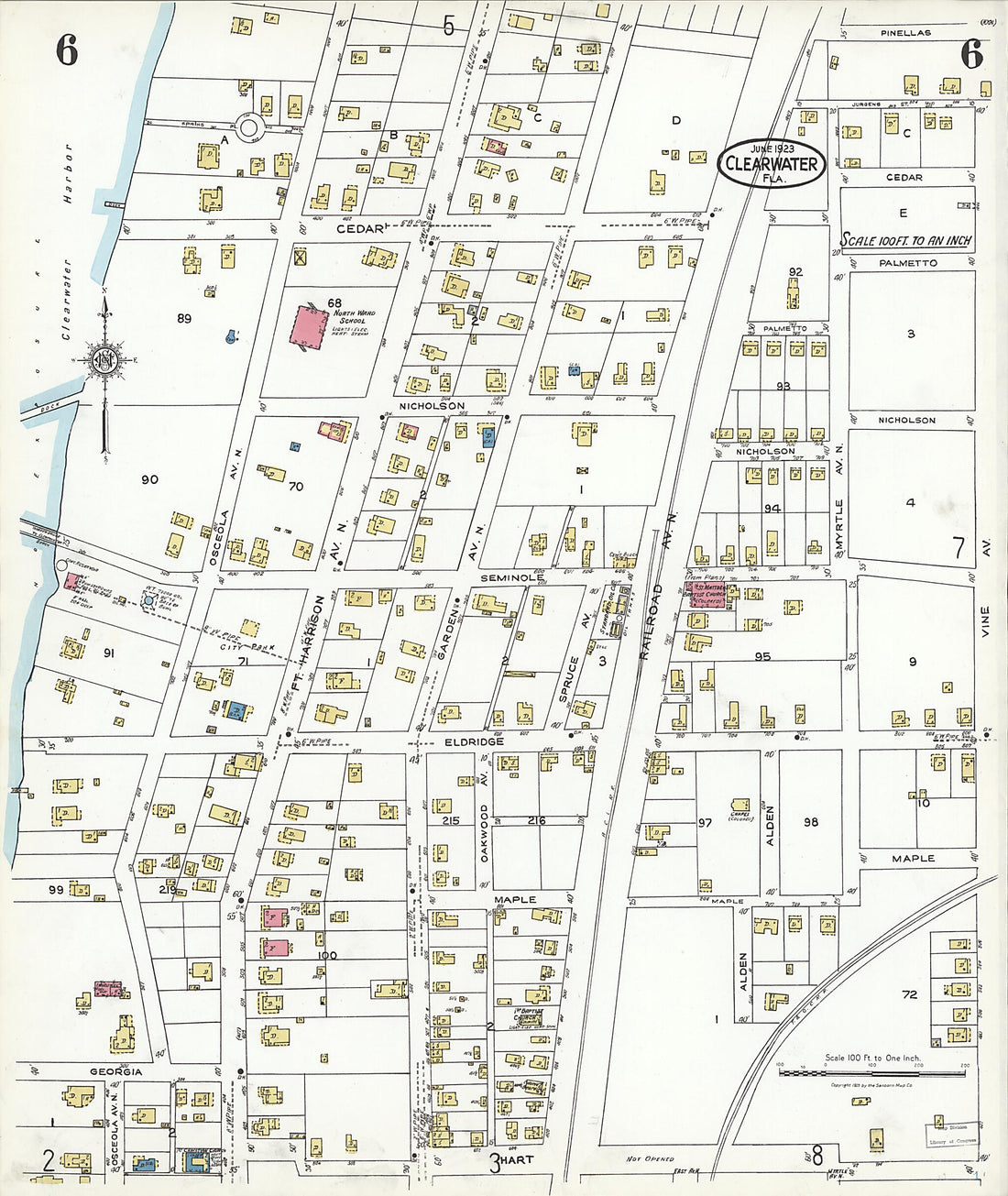 This old map of Clearwater, Pinellas County, Florida was created by Sanborn Map Company in 1923