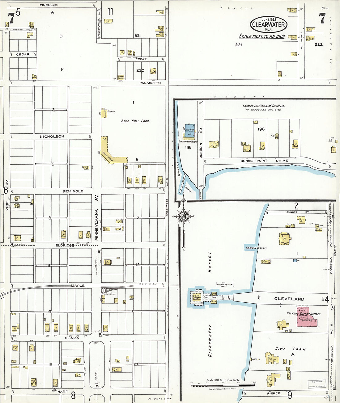 This old map of Clearwater, Pinellas County, Florida was created by Sanborn Map Company in 1923