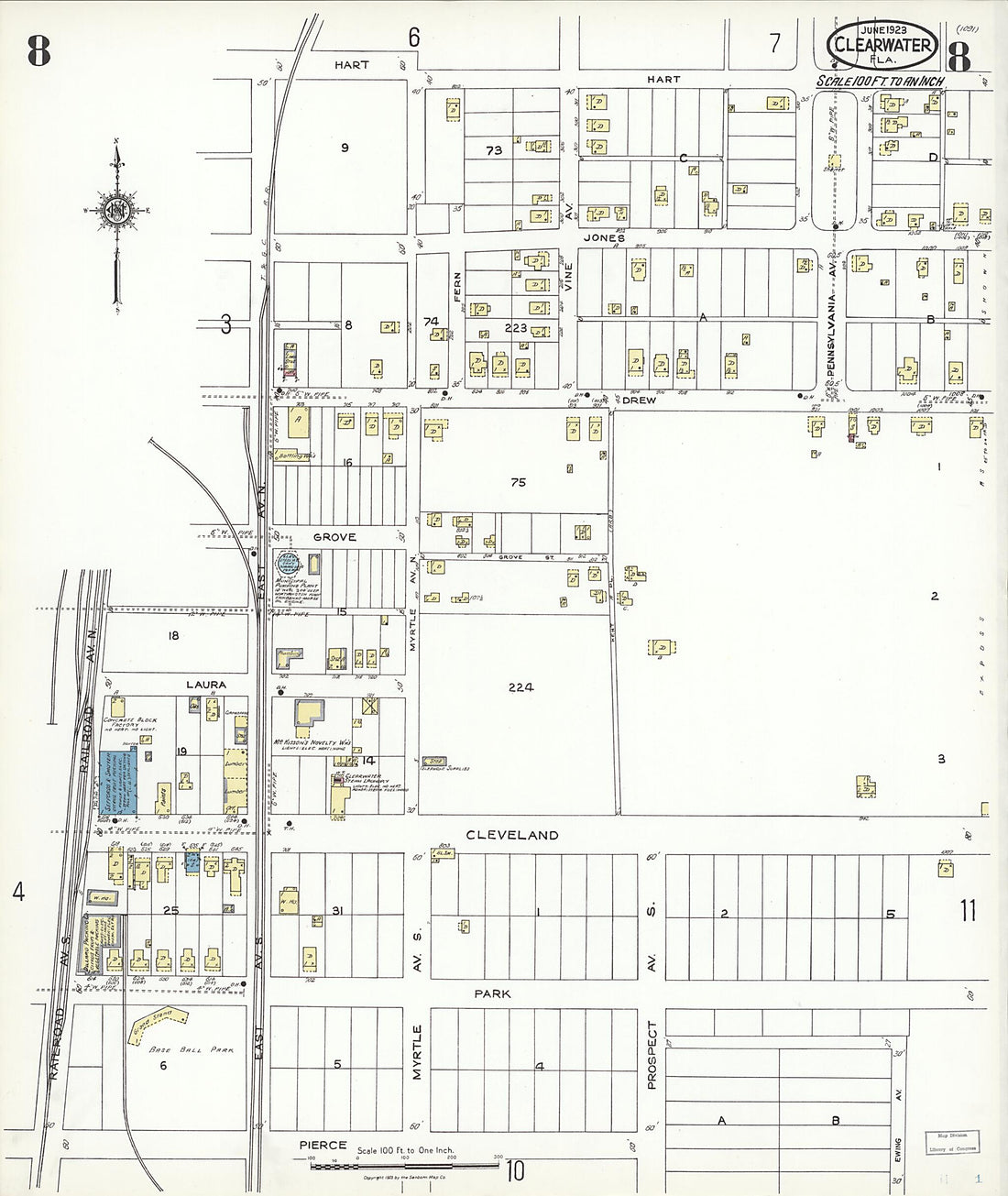 This old map of Clearwater, Pinellas County, Florida was created by Sanborn Map Company in 1923