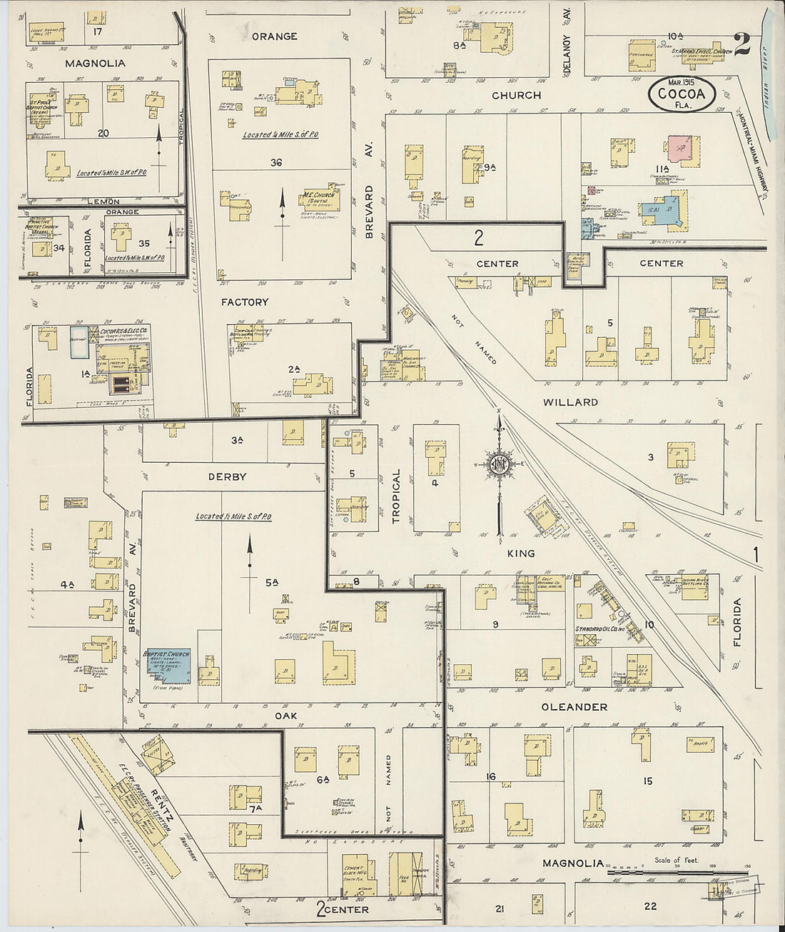 This old map of Cocoa, Brevard County, Florida was created by Sanborn Map Company in 1915