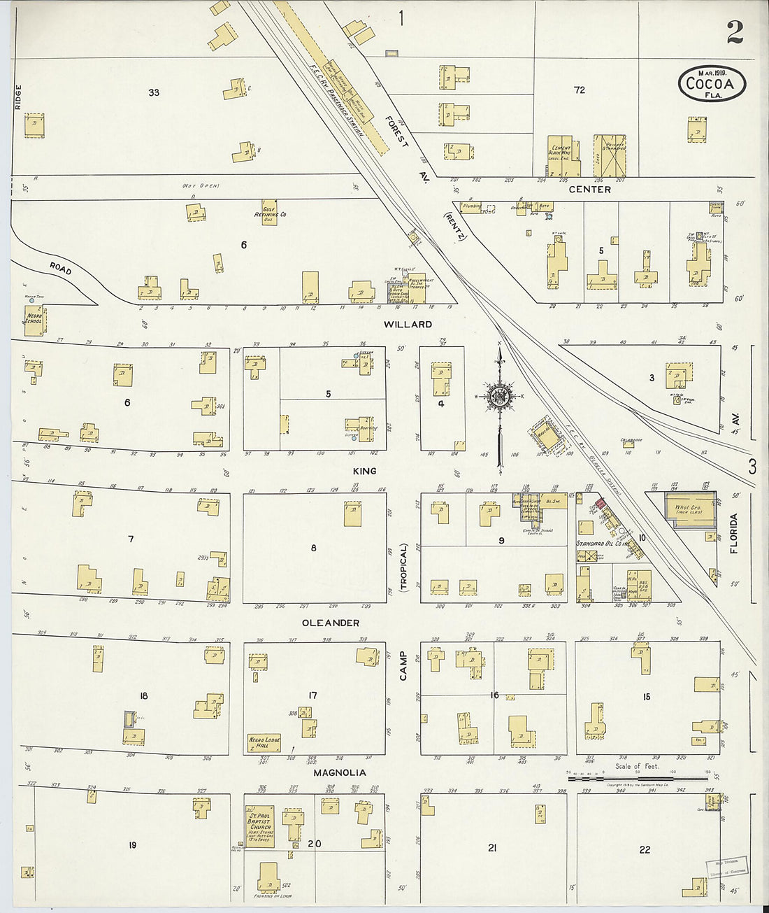 This old map of Rockledge, Brevard County, Florida was created by Sanborn Map Company in 1919