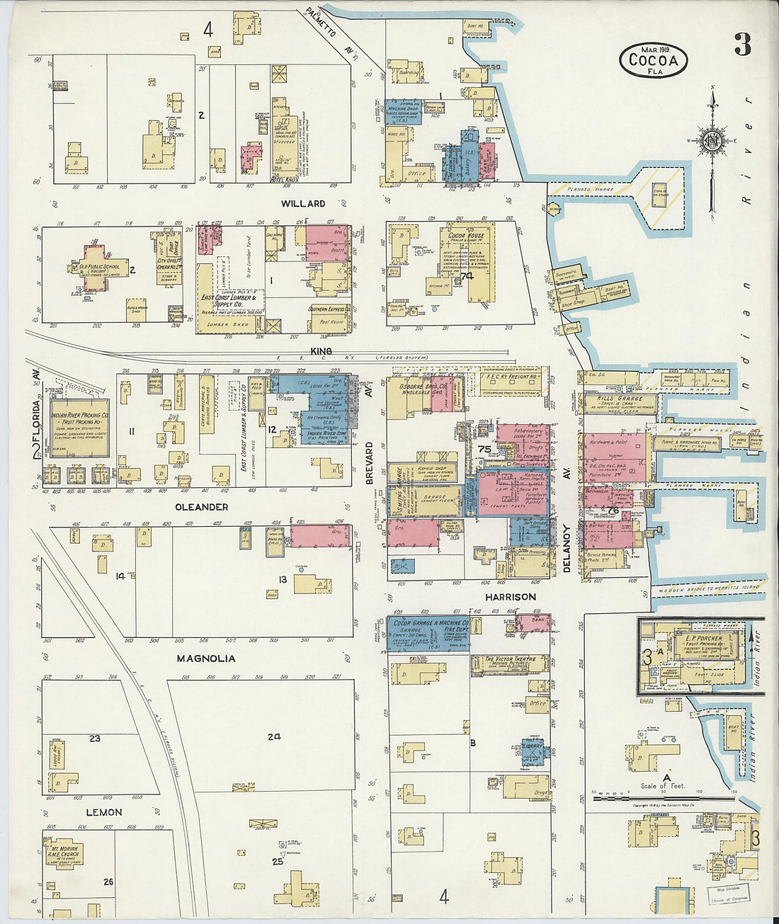 This old map of Rockledge, Brevard County, Florida was created by Sanborn Map Company in 1919