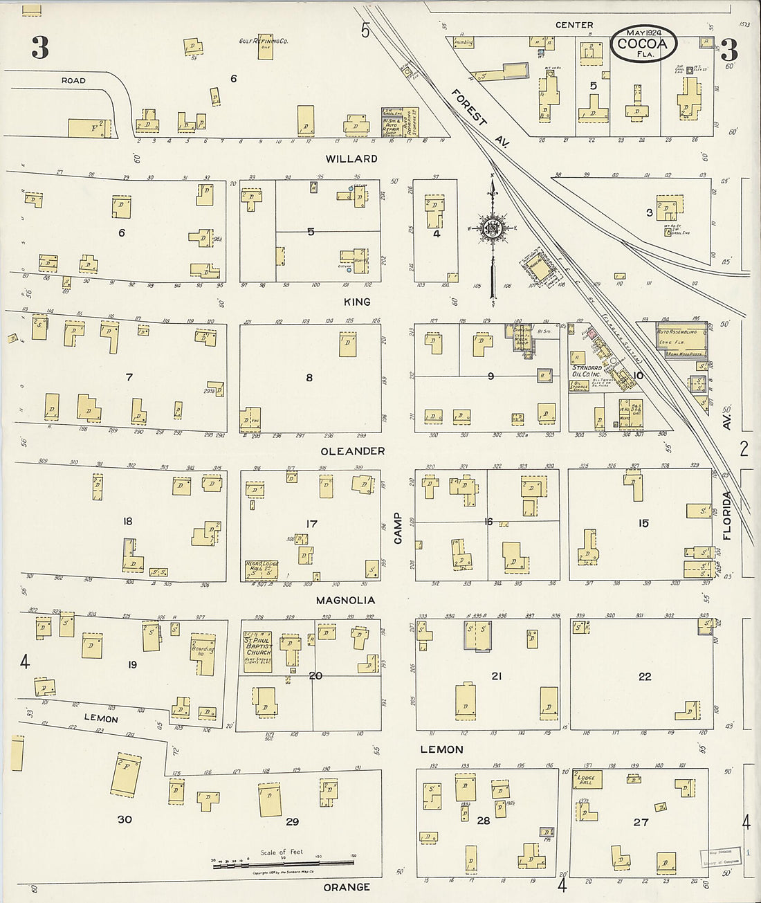 This old map of Rockledge, Brevard County, Florida was created by Sanborn Map Company in 1924
