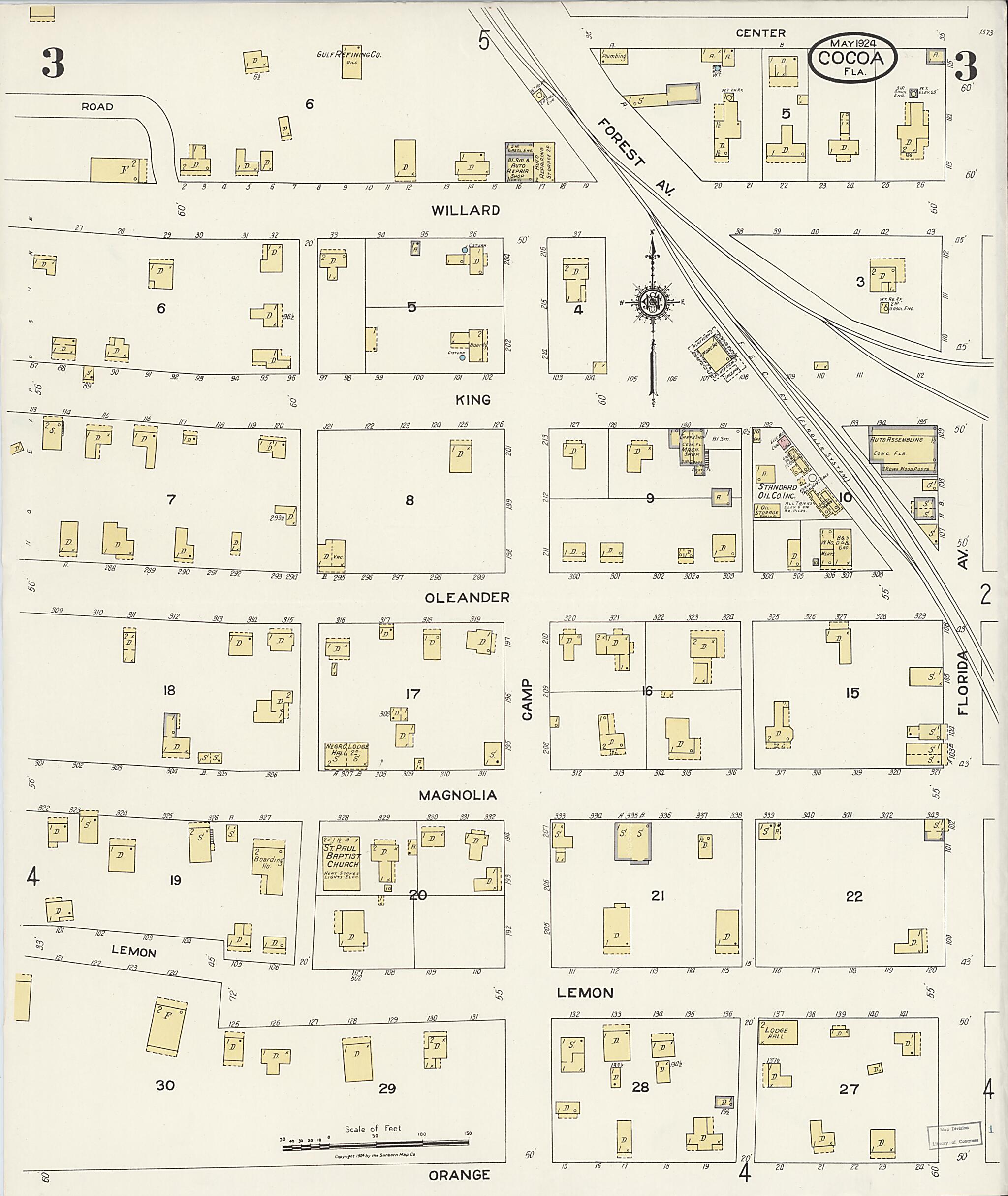 This old map of Rockledge, Brevard County, Florida was created by Sanborn Map Company in 1924