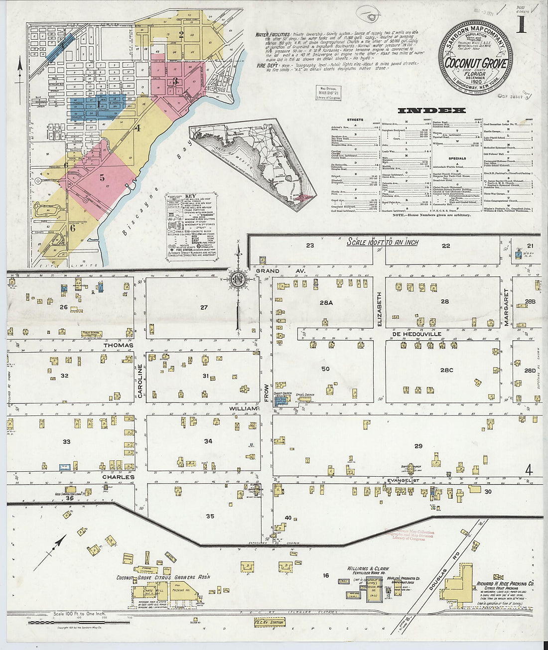 This old map of Coconut Grove, Dade County, Florida was created by Sanborn Map Company in 1920