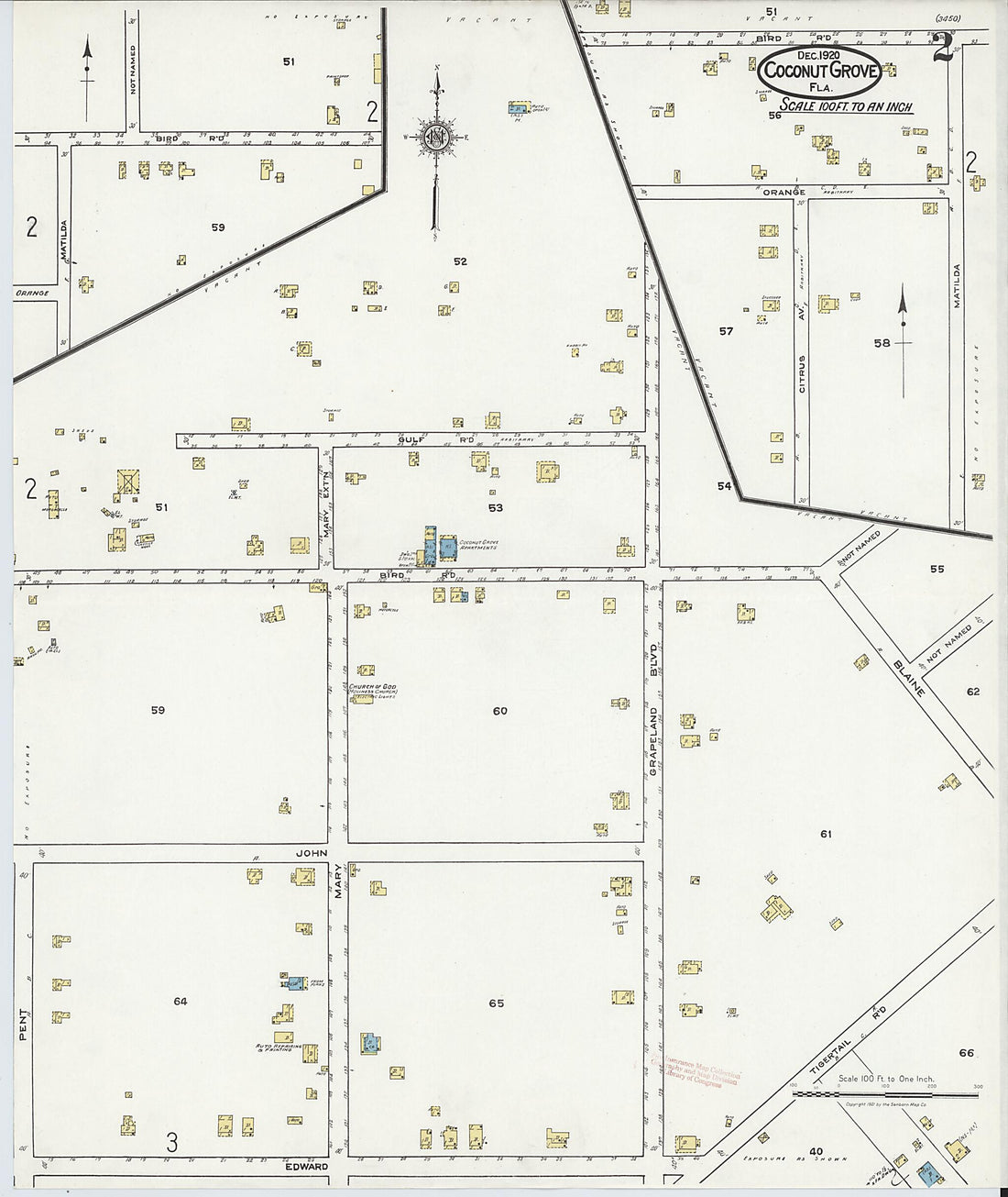 This old map of Coconut Grove, Dade County, Florida was created by Sanborn Map Company in 1920